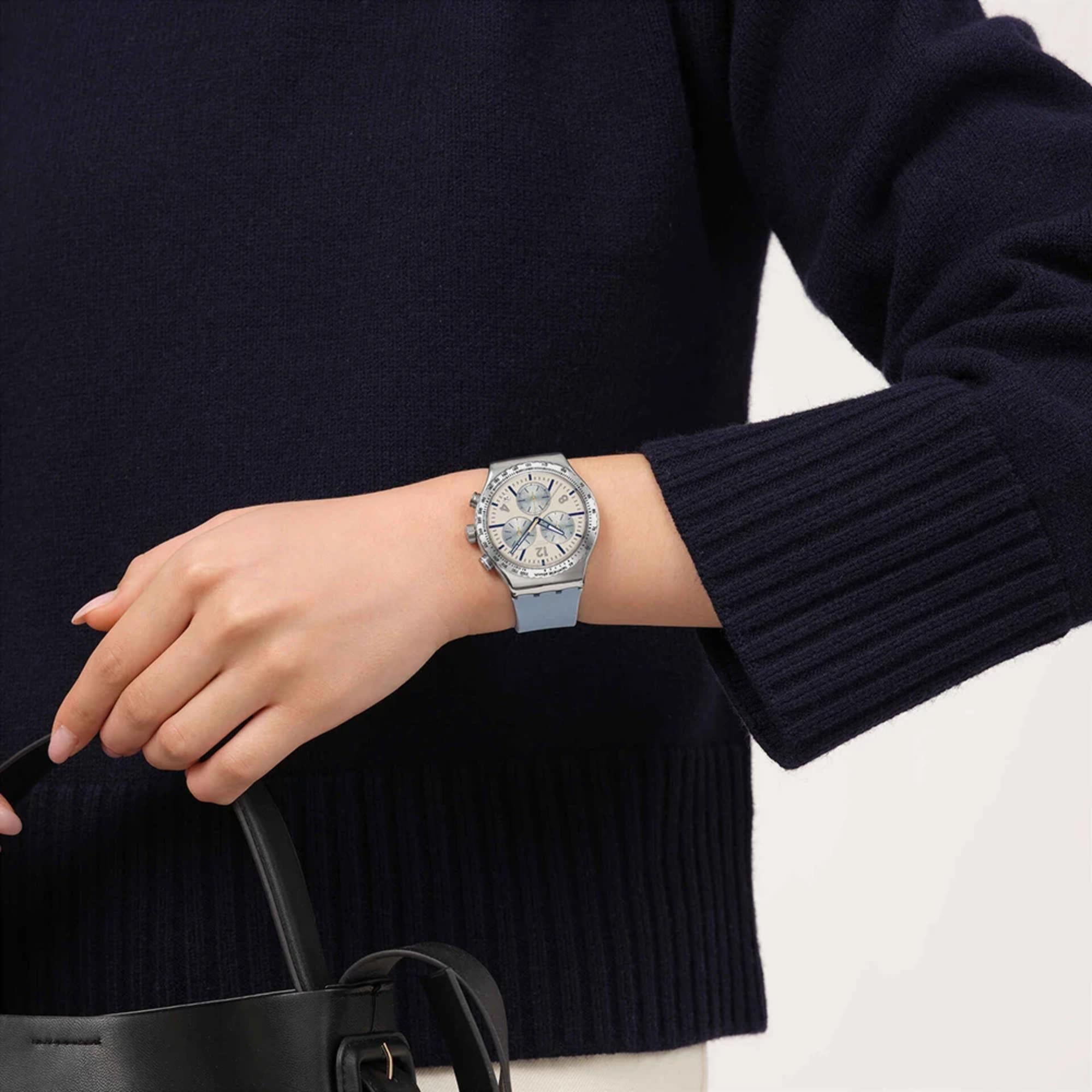 Swatch Irony Blueshift Glow Chronograph Blue Dial Rubber Strap Unisex Watch YVS536