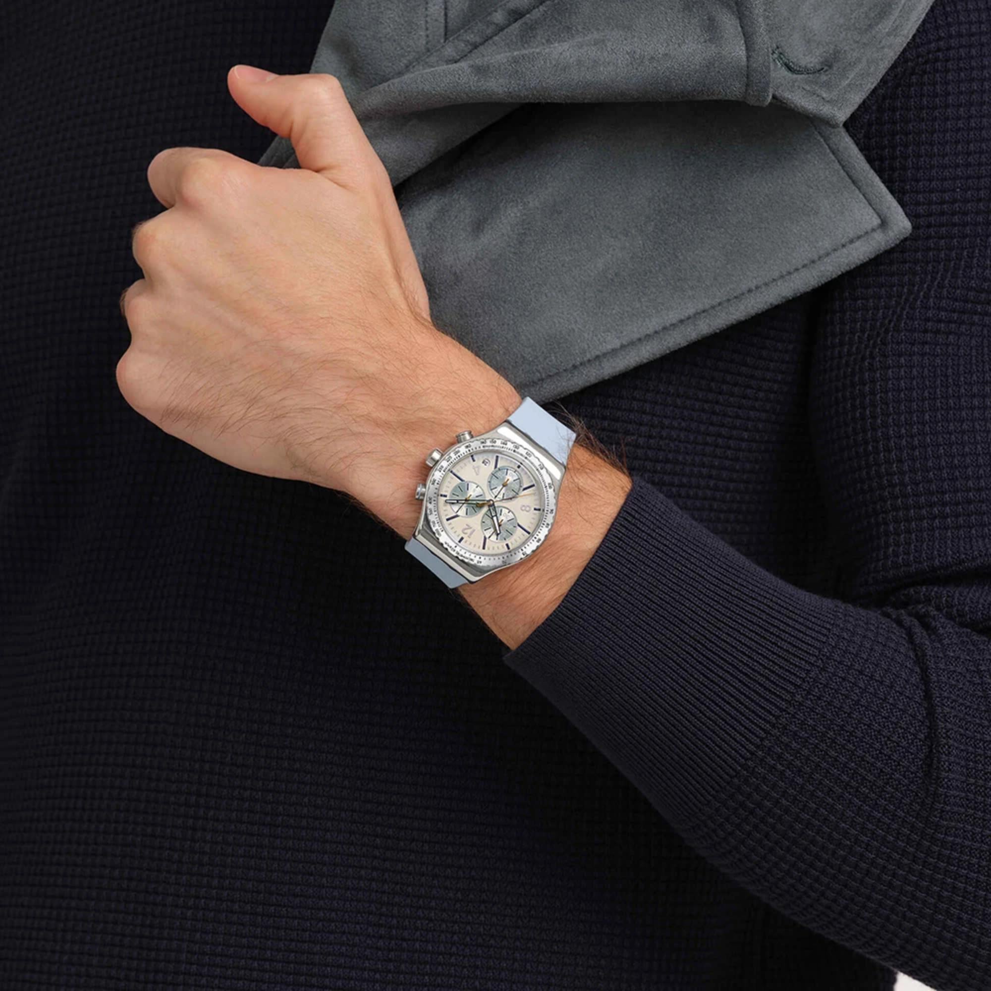 Swatch Irony Blueshift Glow Chronograph Blue Dial Rubber Strap Unisex Watch YVS536