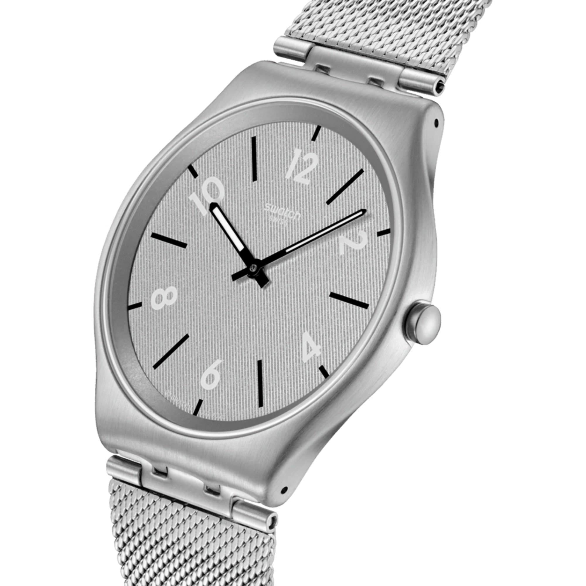 Swatch Skin Getting Meshy Grey Dial Steel Strap Unisex Watch SS07S152M