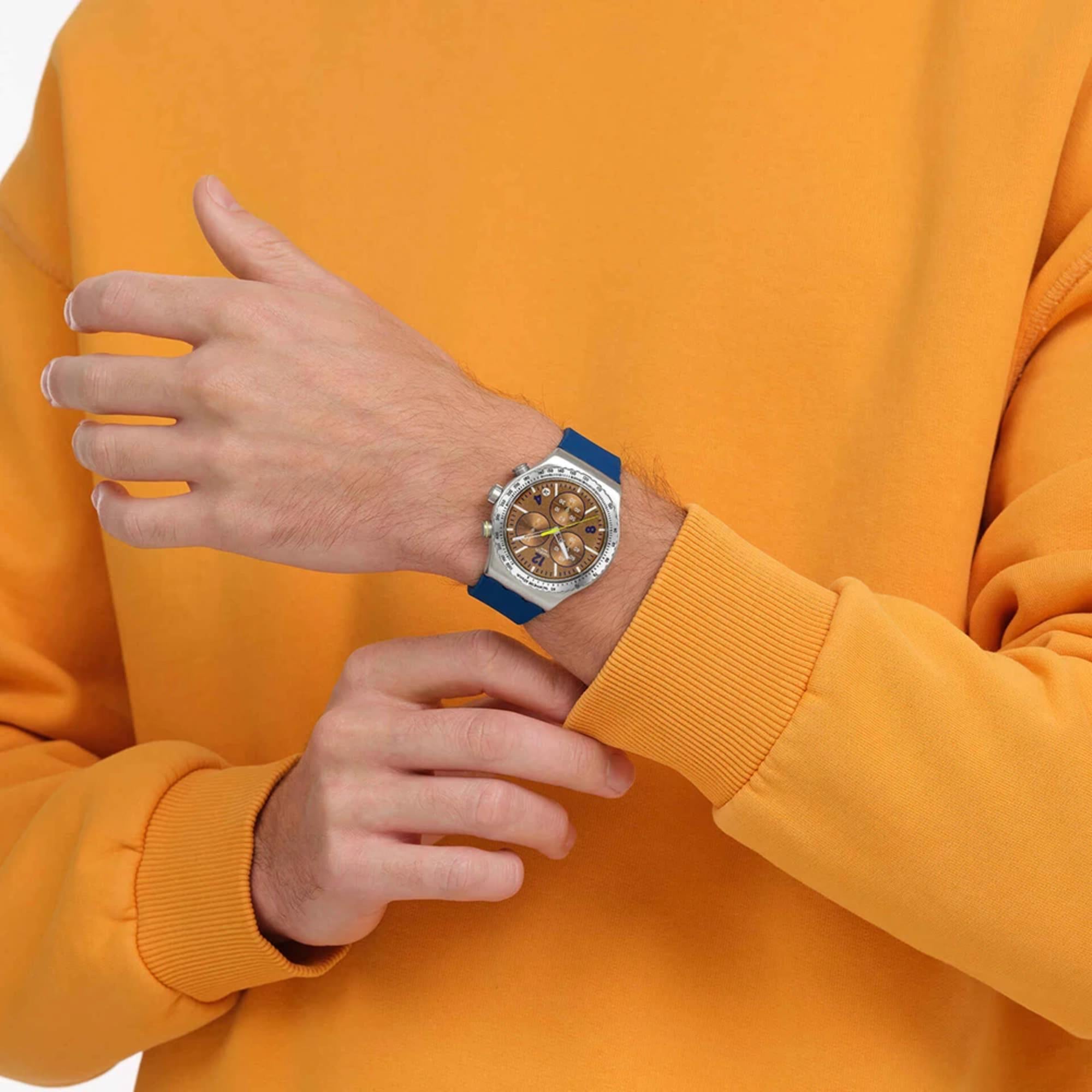 Swatch Irony Sidereal Glow Chronograph Brown Dial Rubber Strap Unisex Watch YVS534