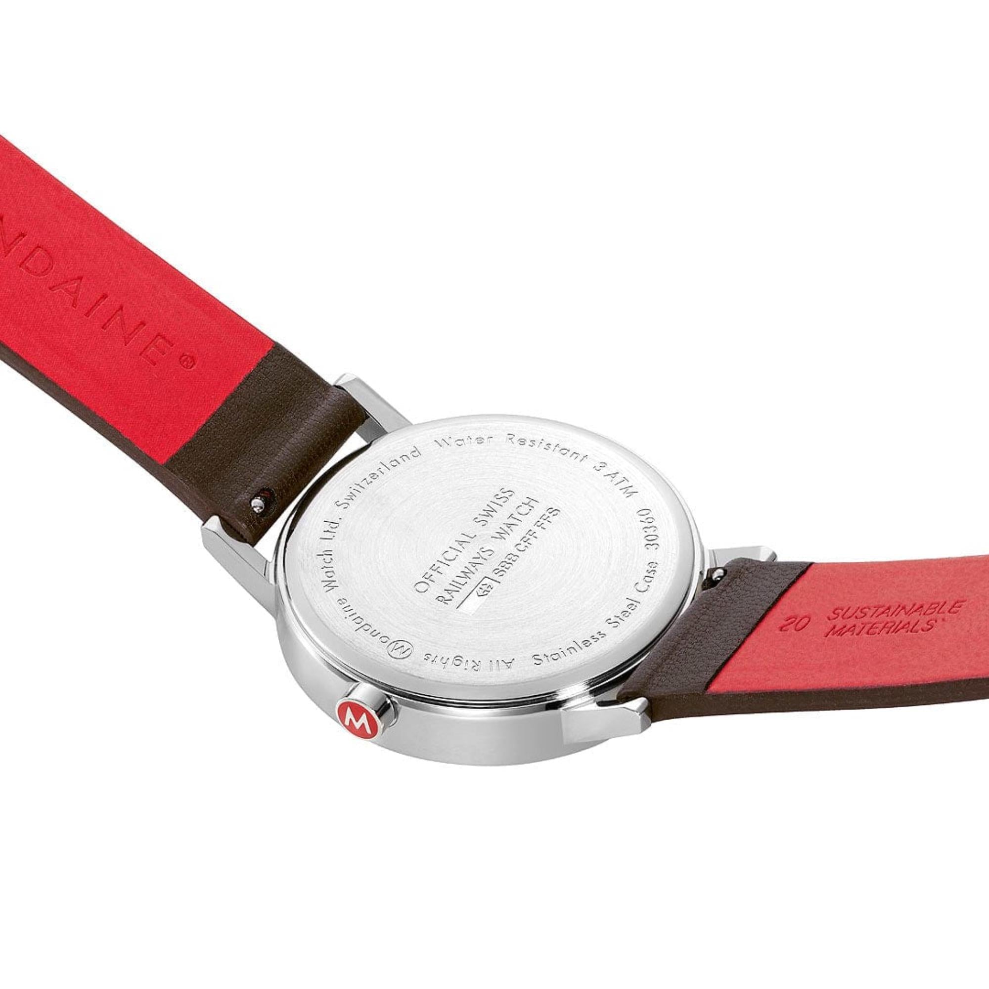 Mondaine Classic Quartz White Dial Brown Vegan Grape Leather Men's Watch A660.30360.11SBGV