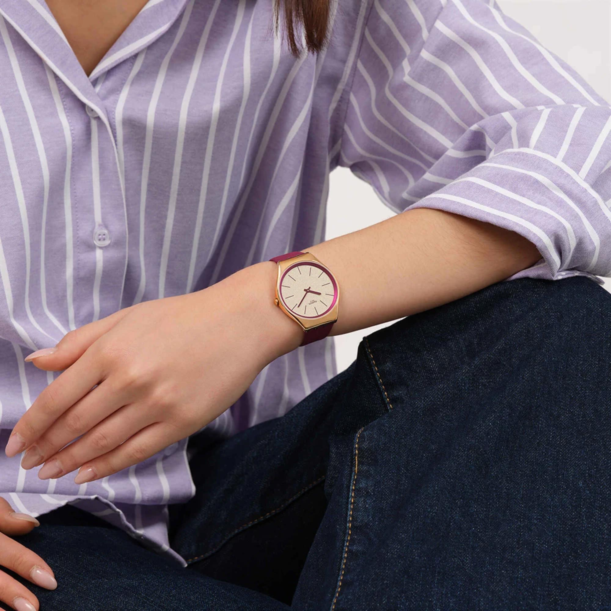 Swatch Skin Alpine Berry Red Dial Leather Strap Unisex Watch SYXG131