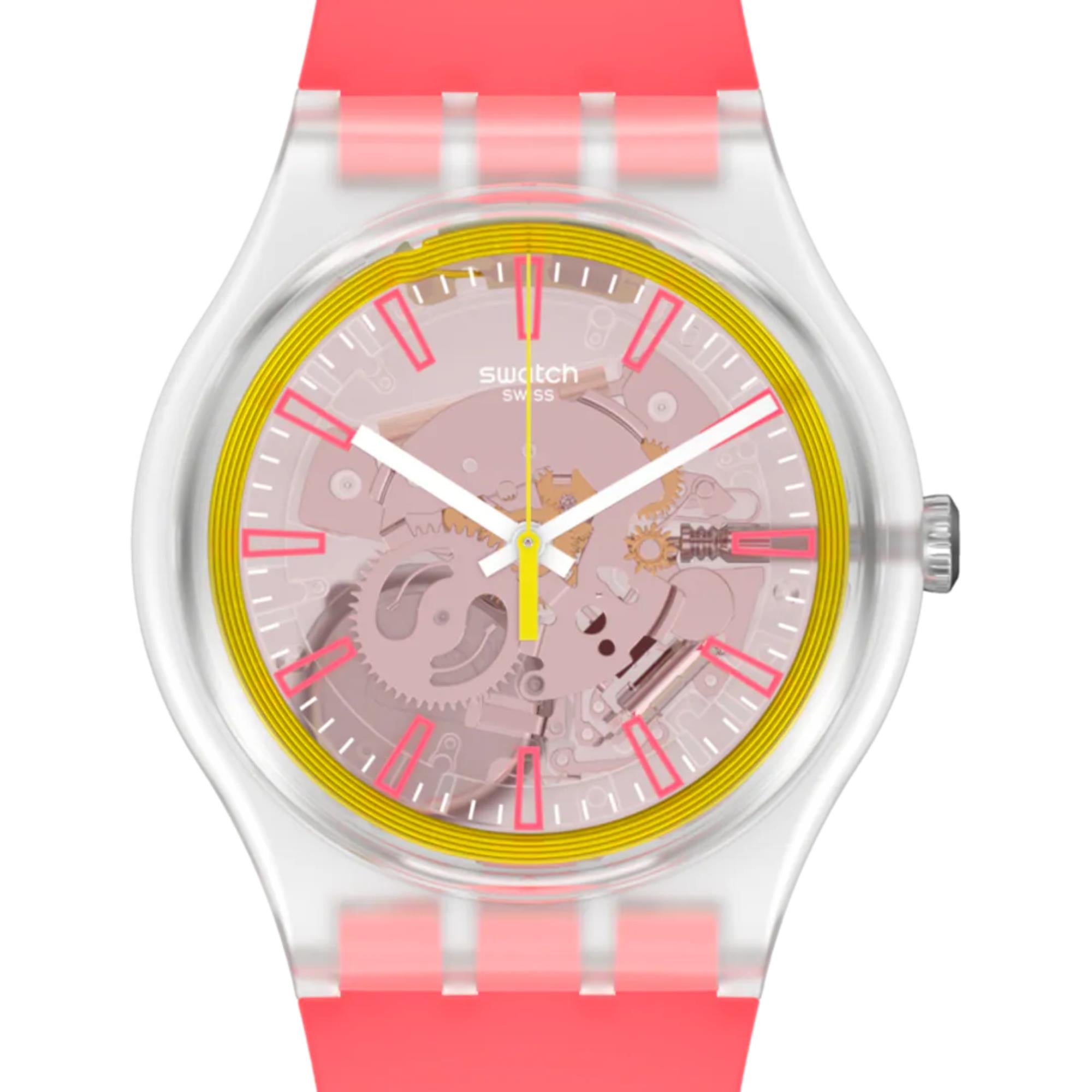 Swatch Originals Fragole Pay! Transparent Dial Silicone Strap Unisex Watch SVIK104-5300