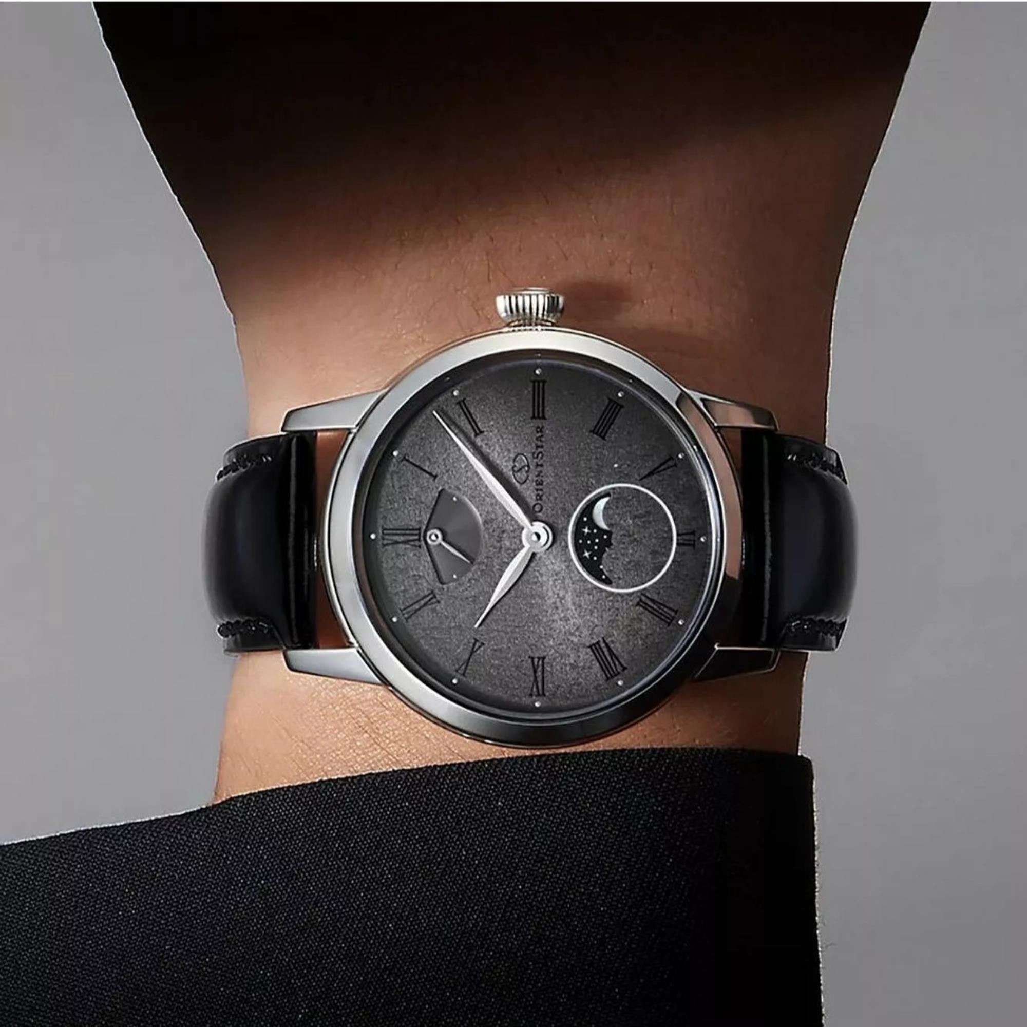 Orient Star Limited Edition M45 F8 Moon Phase Grey Dial Cordovan Strap Men's Dress Watch RE-BW0005N00B