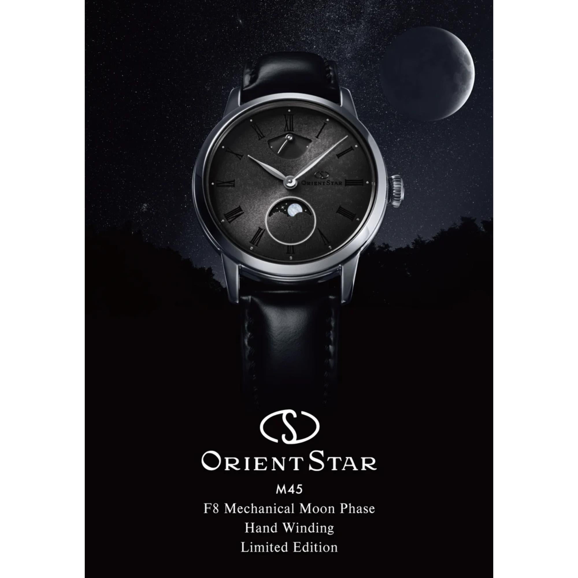 Orient Star Limited Edition M45 F8 Moon Phase Grey Dial Cordovan Strap Men's Dress Watch RE-BW0005N00B