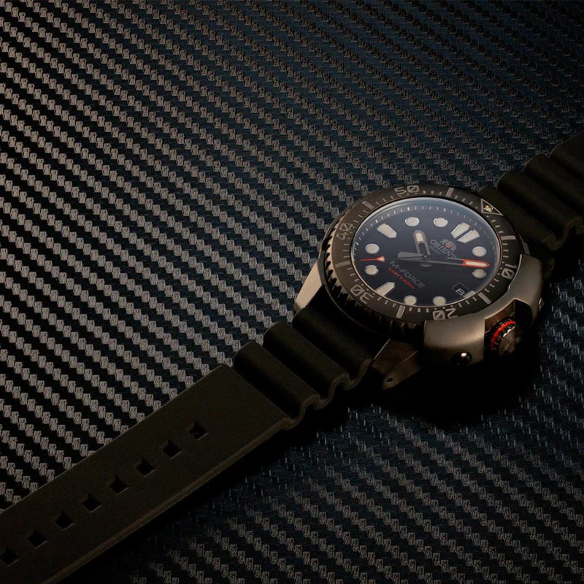 Orient M-Force Automatic Black Dial Silicone Strap Men's Dive Watch RA-AC0L03B00B