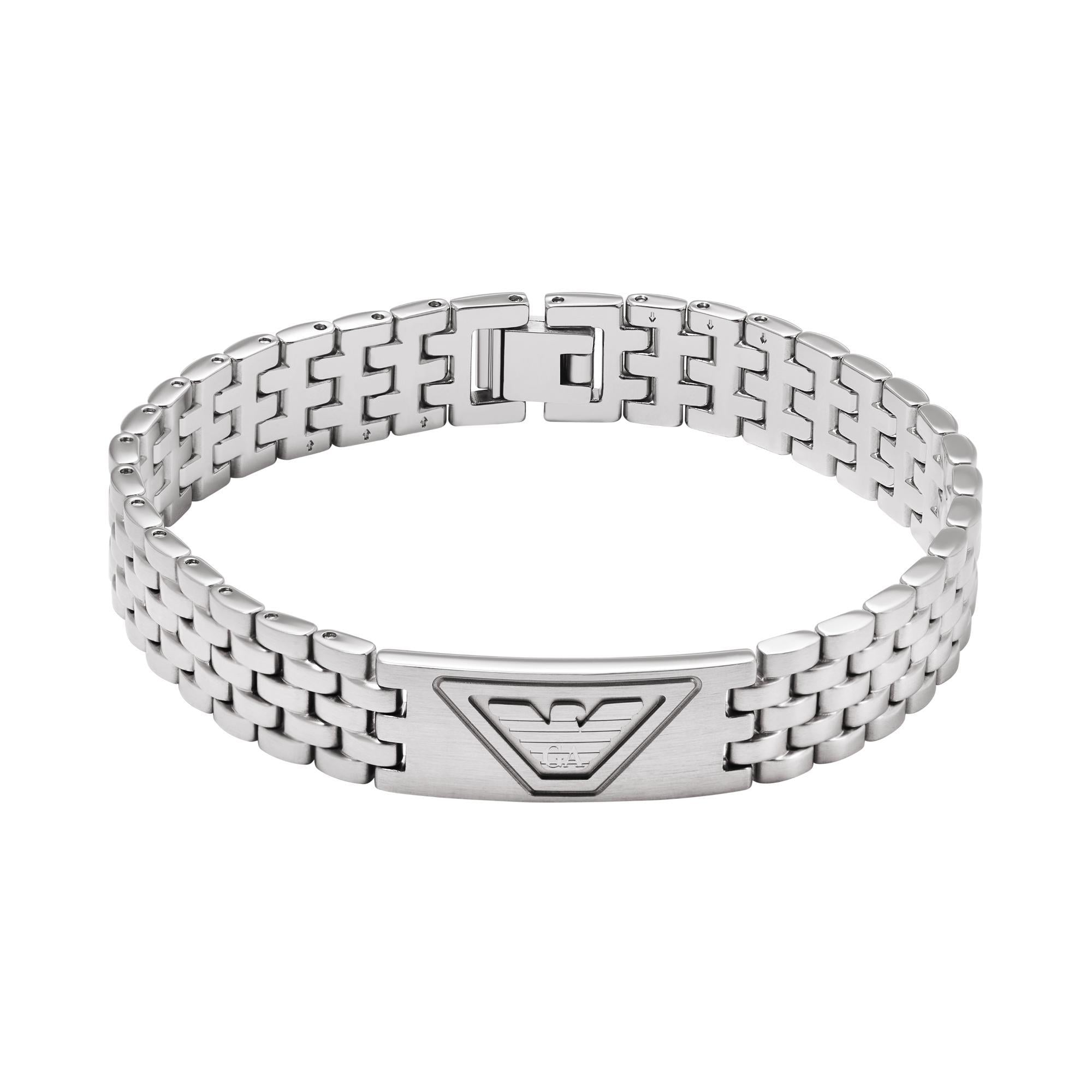 Emporio Armani Eagle Logo Stainless Steel ID Silver Tone Men's Bracelet EGS3126040