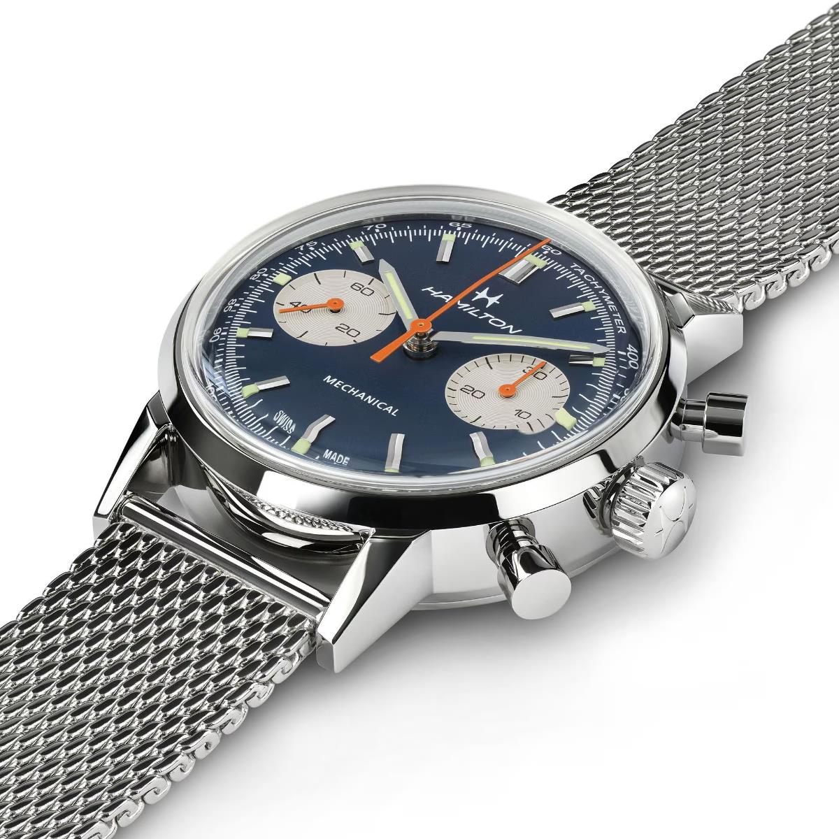 Hamilton American Classic 40mm Chronograph Blue Dial Leather Mens Mechanical Watch H38429541