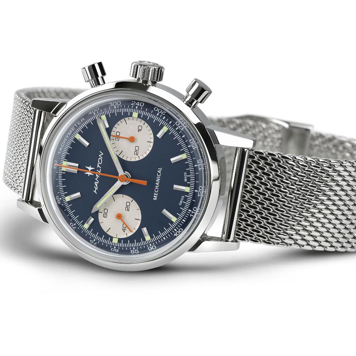 Hamilton American Classic 40mm Chronograph Blue Dial Leather Mens Mechanical Watch H38429541