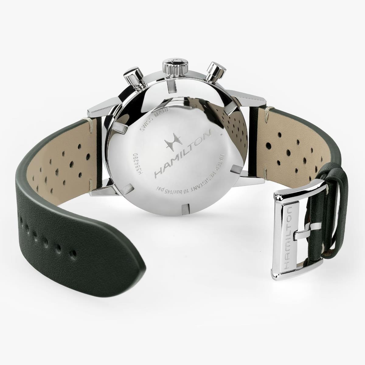 Hamilton American Classic Intra-Matic Chronograph H Green Dial Leather Strap Men's Watch H38429861