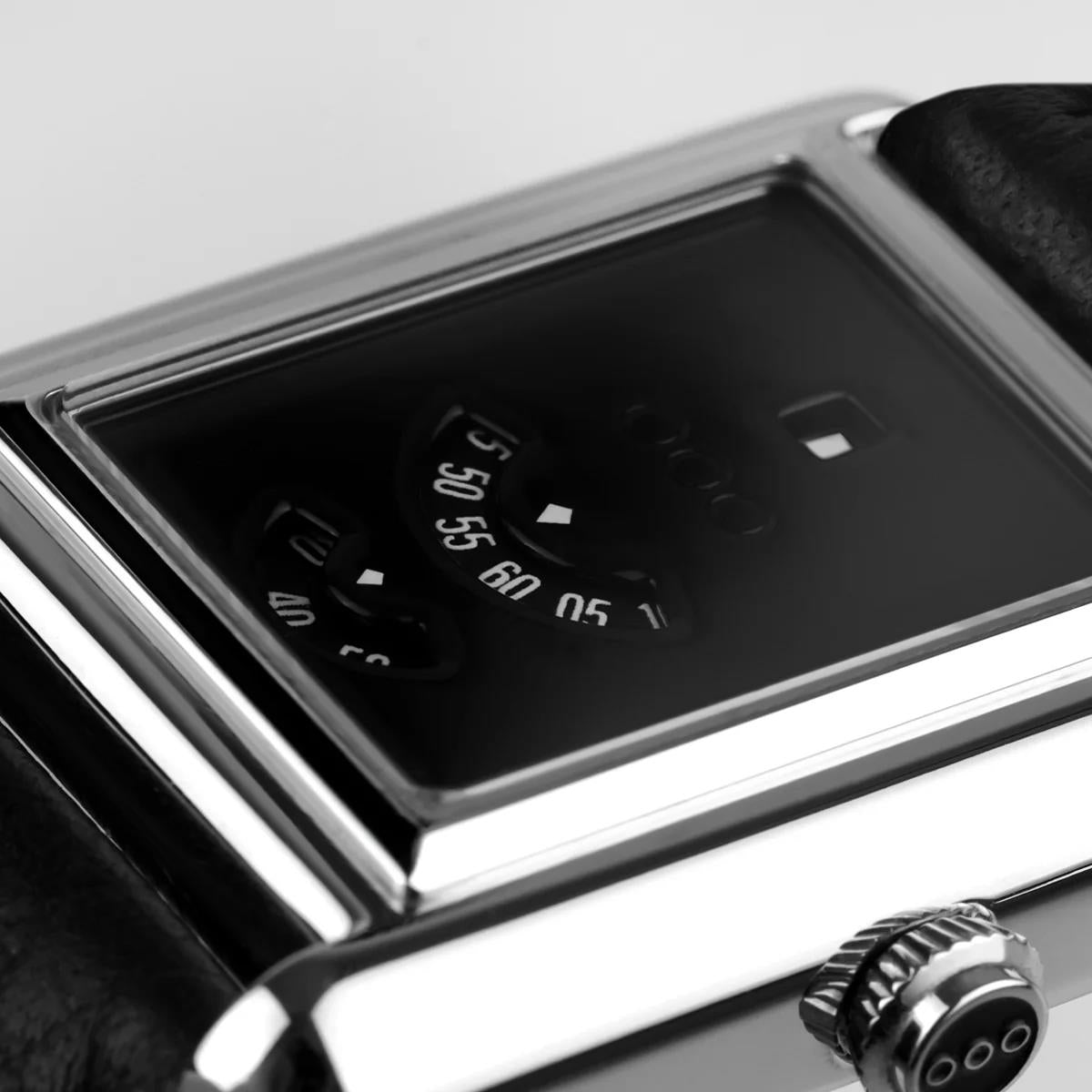 Out Of Order Forma Venti Jumphour Automatic Lacquered Black Dial Leather Strap Watch F20BLK.316