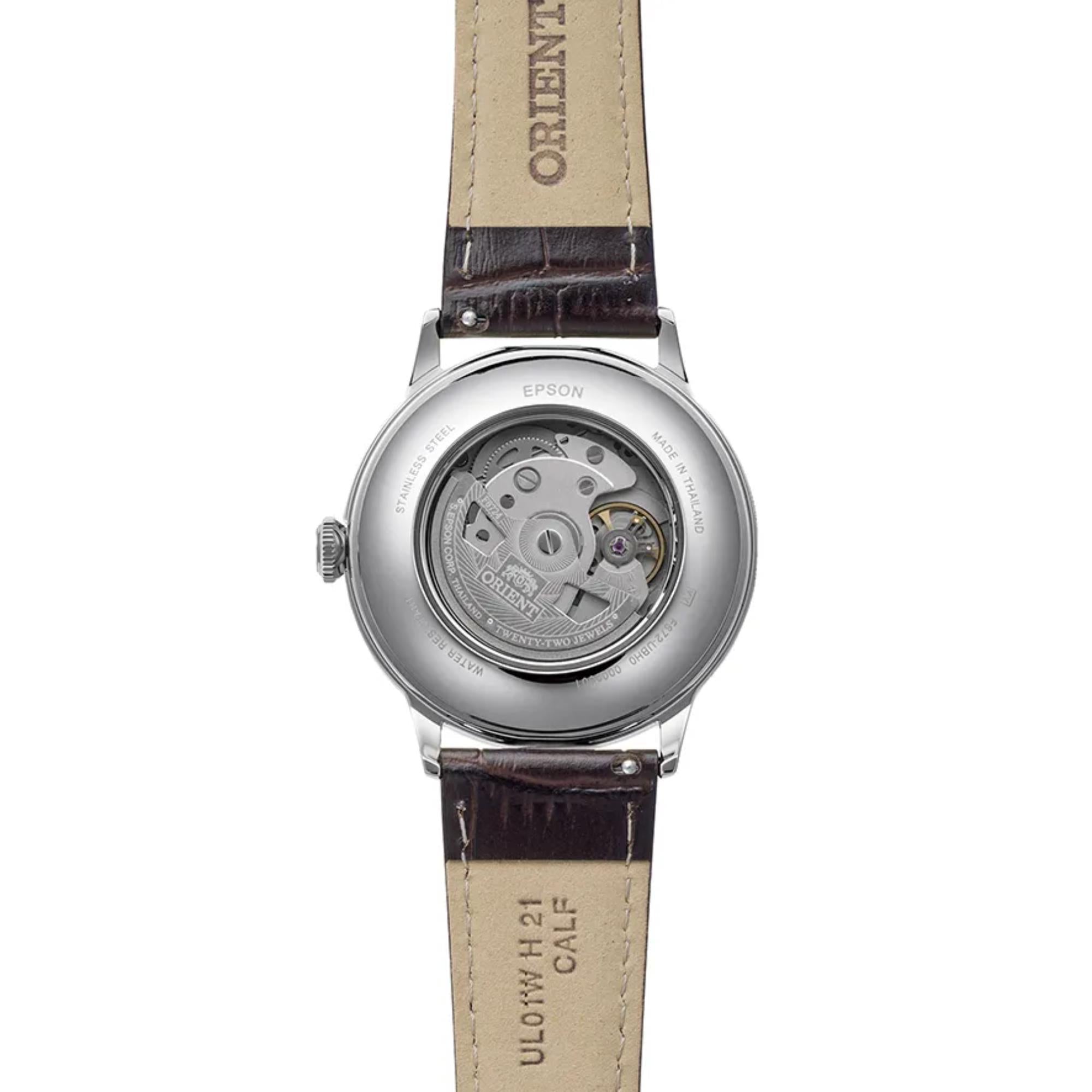 Orient Bambino RA-AC0032V30B brown leather strap detail