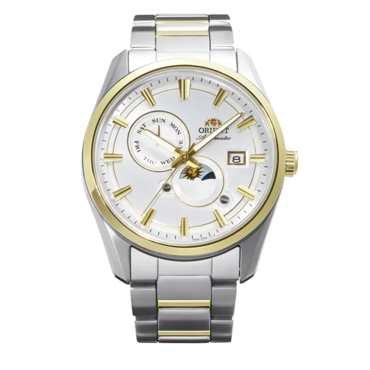 Orient Stretto Sun & Moon Automatic White Dial Steel Strap Men's Watch RA-AK0312S30B