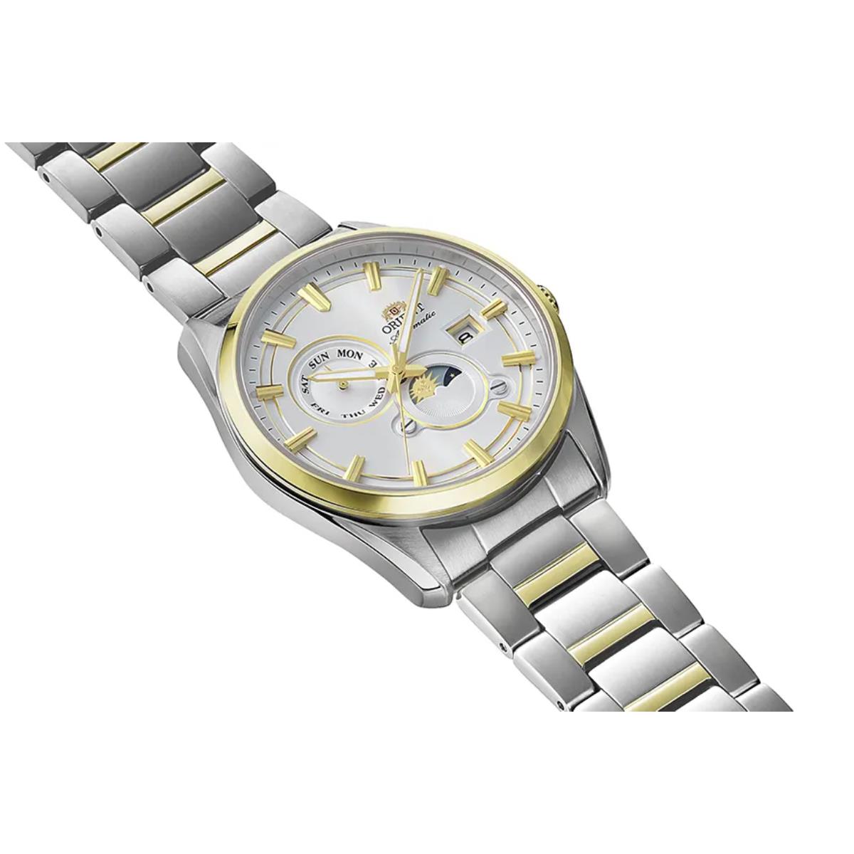 Orient Stretto Sun & Moon Automatic White Dial Steel Strap Men's Watch RA-AK0312S30B