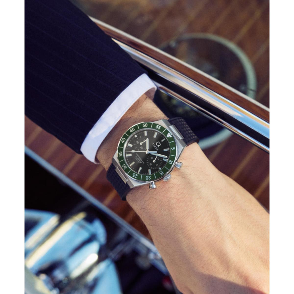 Timex Q Continental Chronograph Black Dial Rubber Strap Men's Watch TW2Y56100