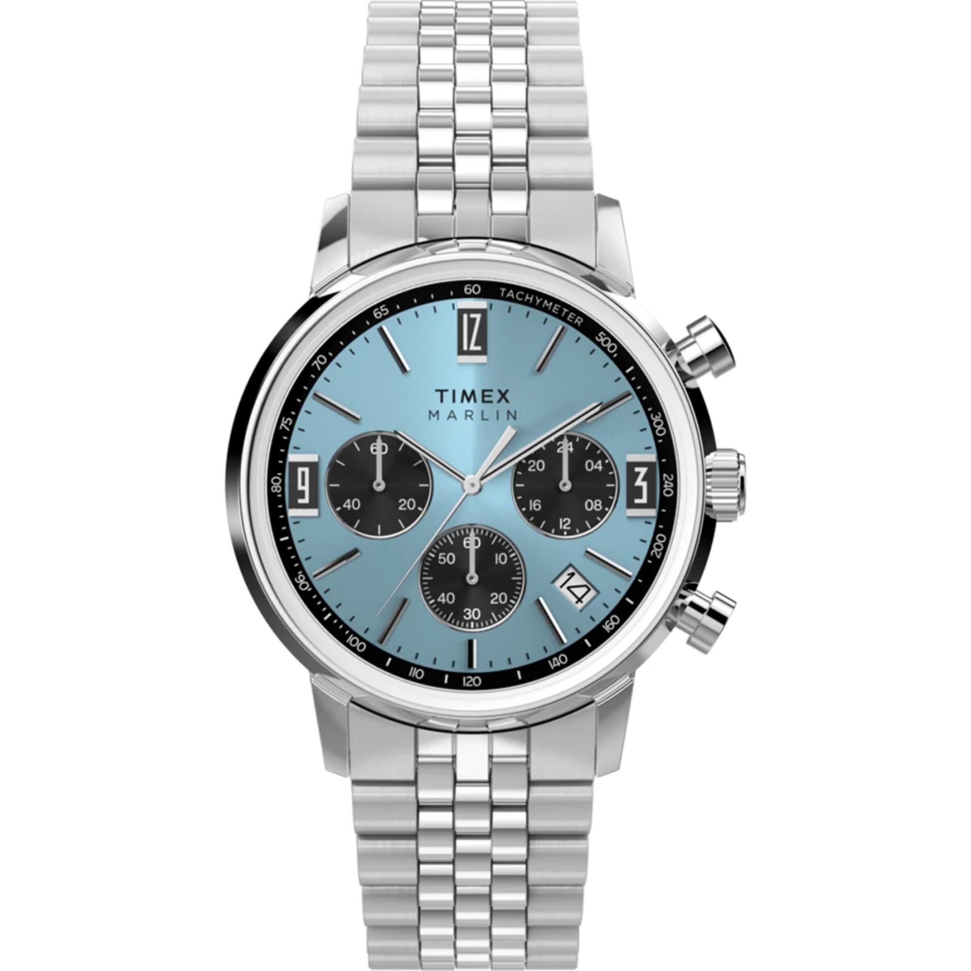 Timex Marlin Chronograph Tachymeter Blue Dial Steel Strap Men's Watch TW2Y66500