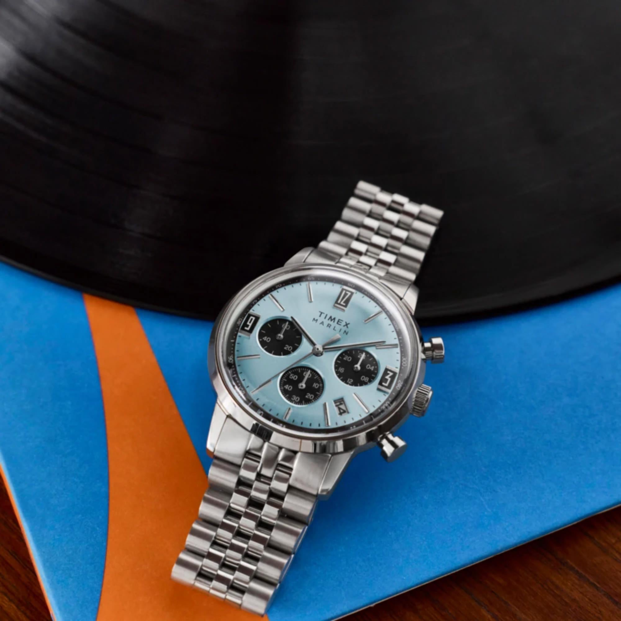 Timex Marlin Chronograph Tachymeter Blue Dial Steel Strap Men's Watch TW2Y66500