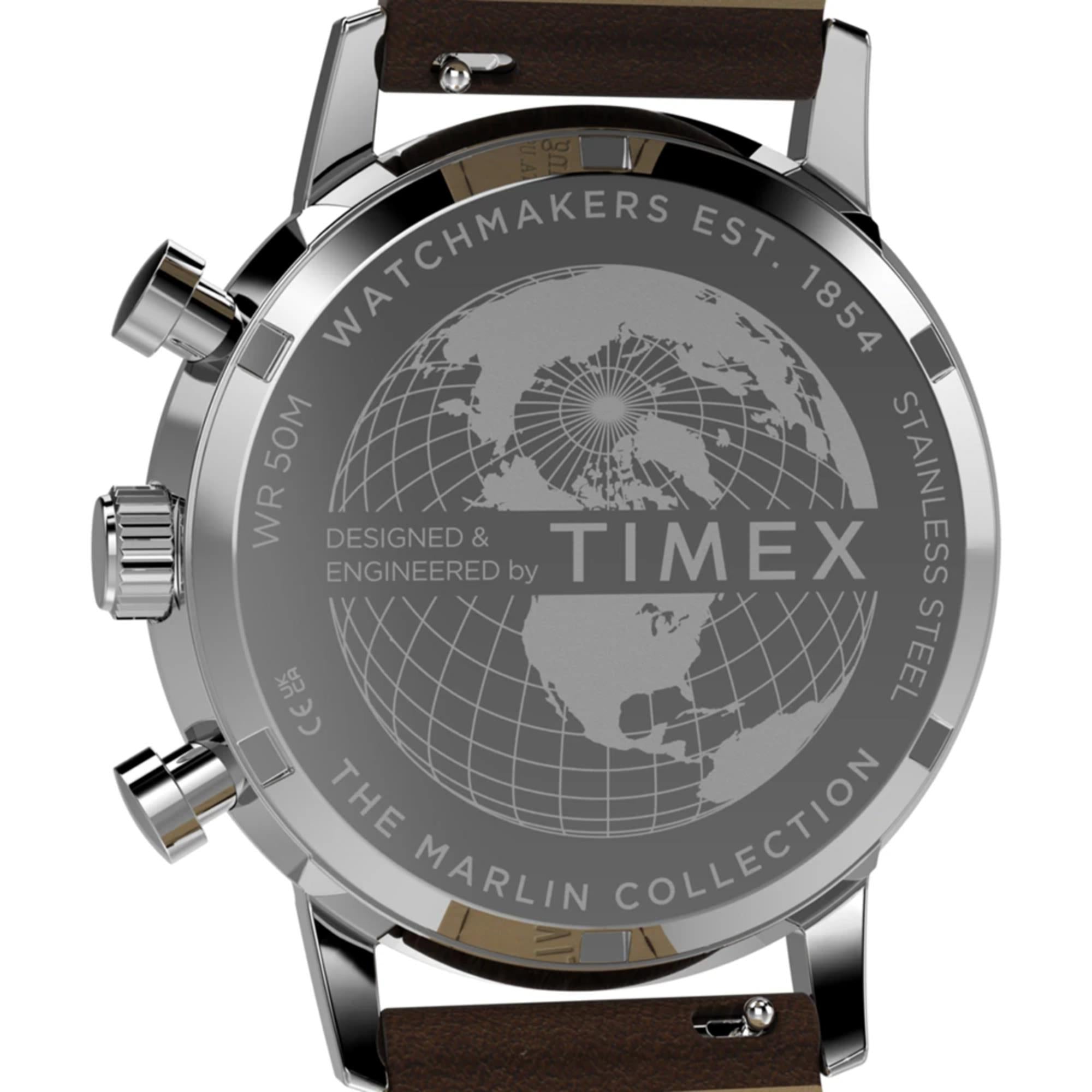 Timex Marlin Chronograph Tachymeter Blue Dial Leather Strap Men's Watch TW2Y66600