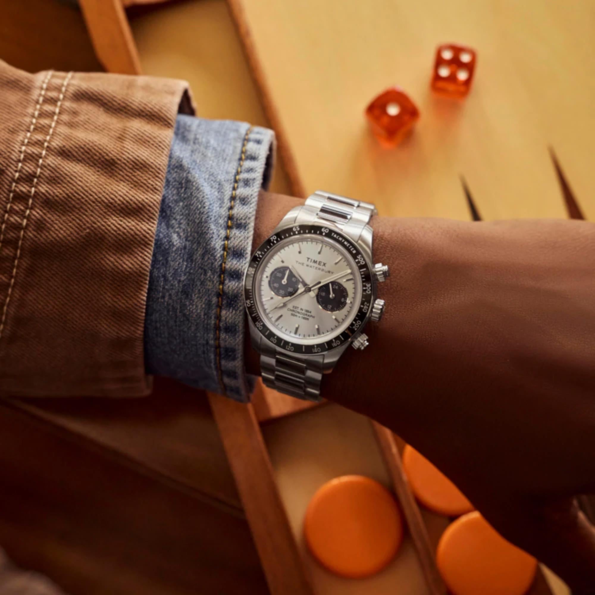 Timex Waterbury Heritage Chronograph Blue Dial Steel Strap Men's Watch TW2Y70500