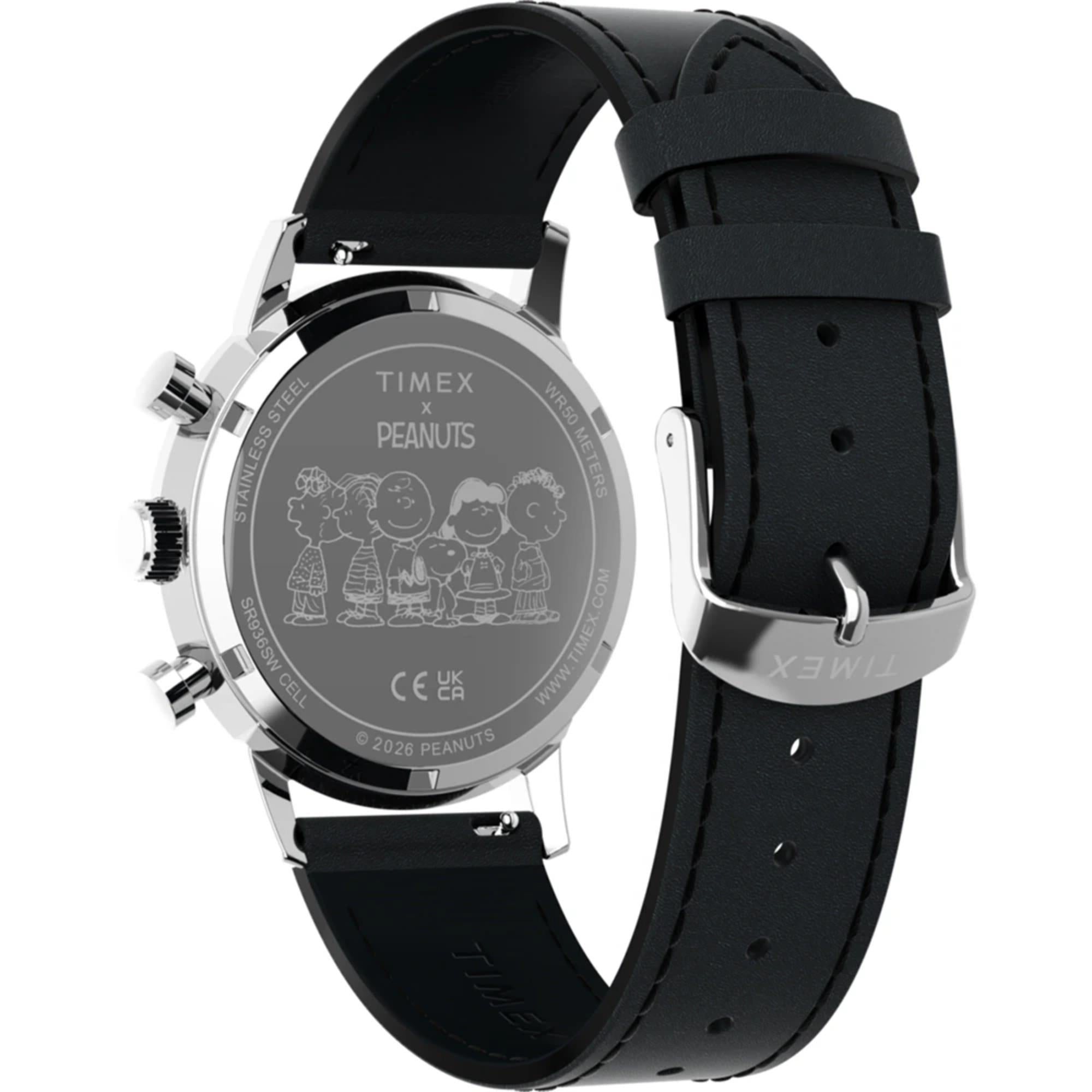 Timex Peanuts Marlin Chronograph Joe Cool Black Dial Leather Strap Men's Watch TW2Y48500