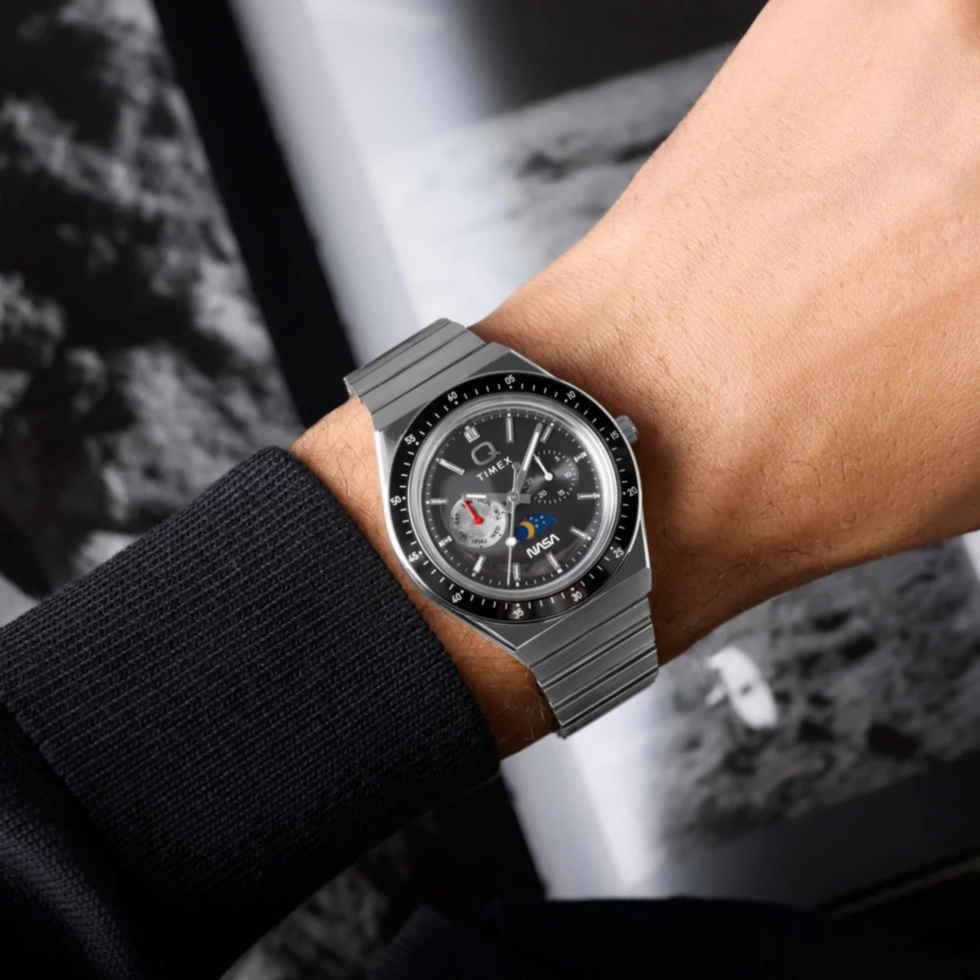 Timex Q NASA Quartz Black Dial Steel Strap Men's Watch TW2Y56700