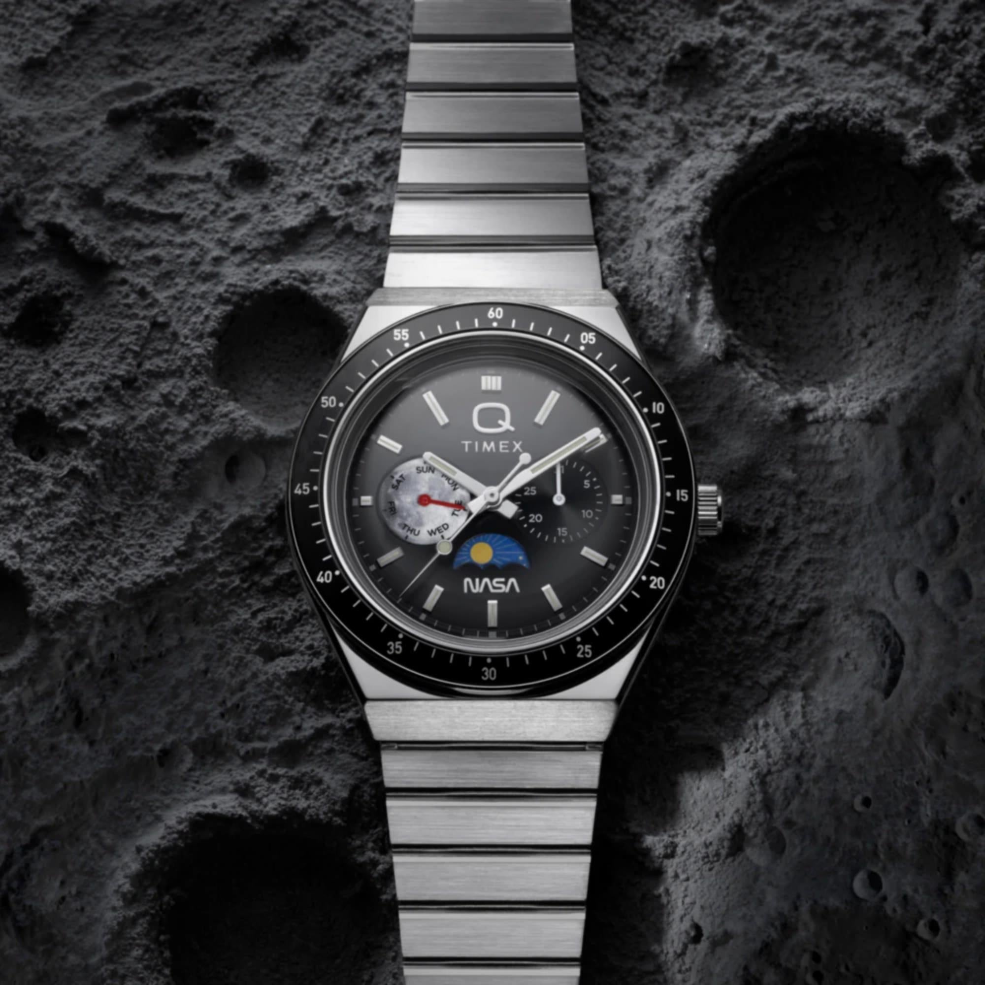 Timex Q NASA Quartz Black Dial Steel Strap Men's Watch TW2Y56700