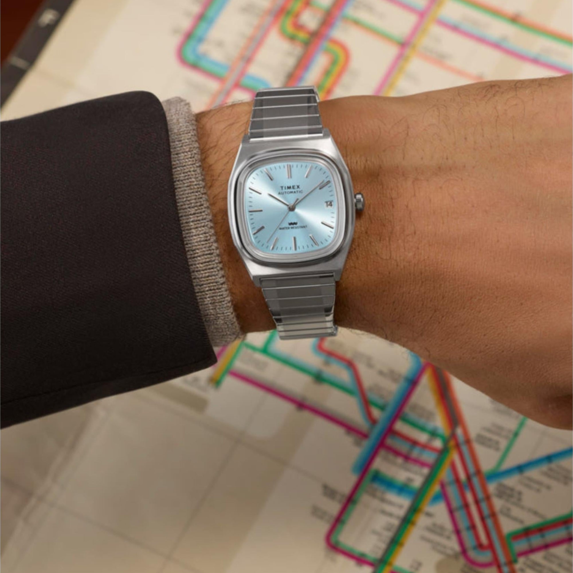 Timex 1983 E Line Automatic Blue Dial Steel Expansion Strap Men's Watch TW2Y66700