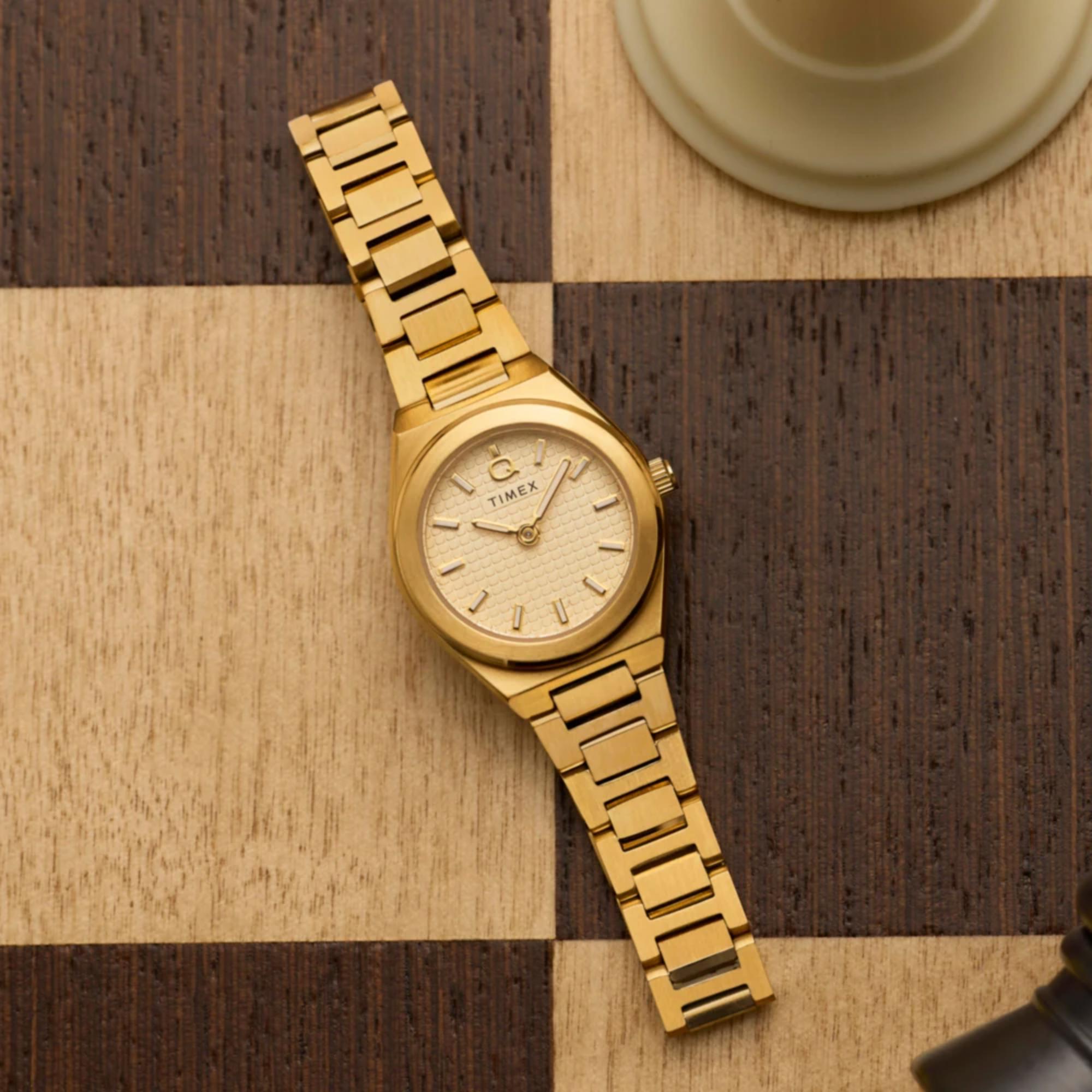 Timex Q Continental Mini Quartz Gold Dial Steel Strap Women's Watch TW2Y68300