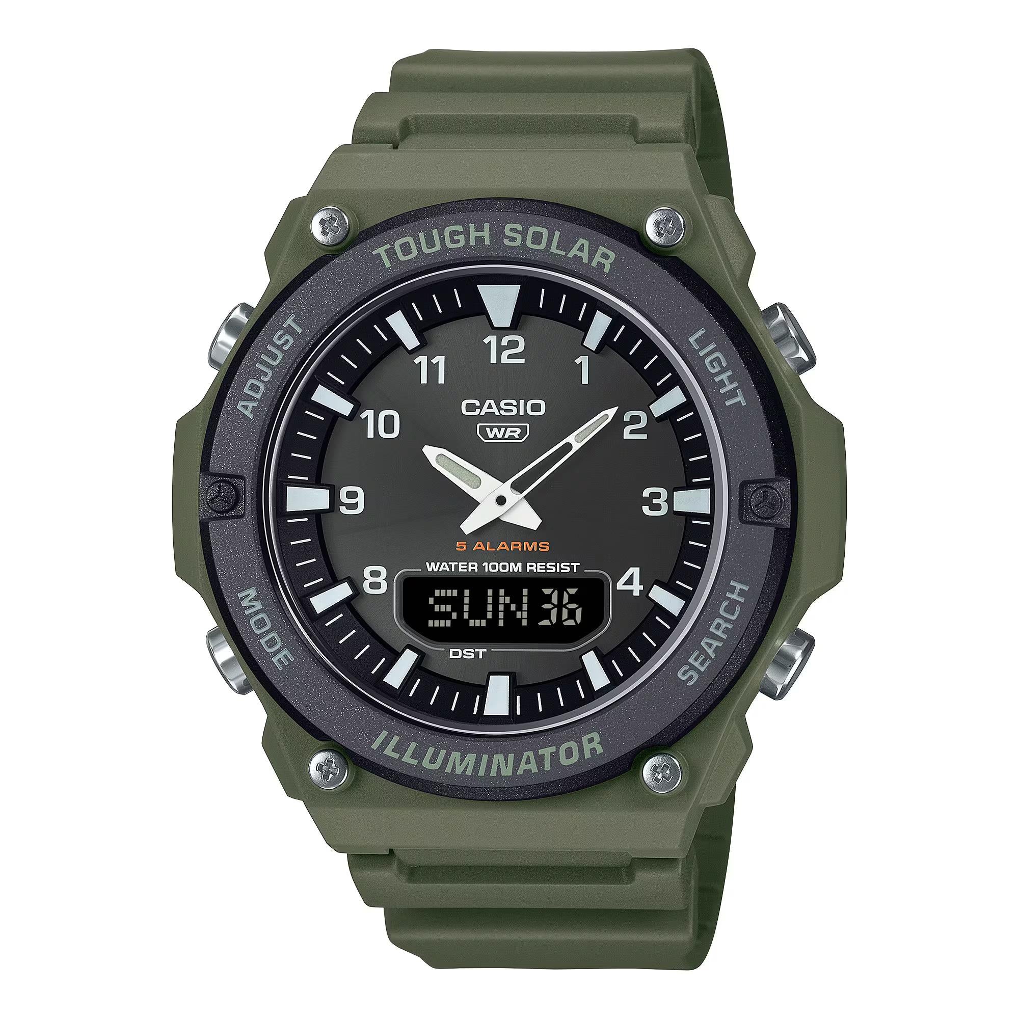 Casio Tough Solar Power Green Digi-Analogue Resin Strap Men's Watch AQ-S820W-3BVEF