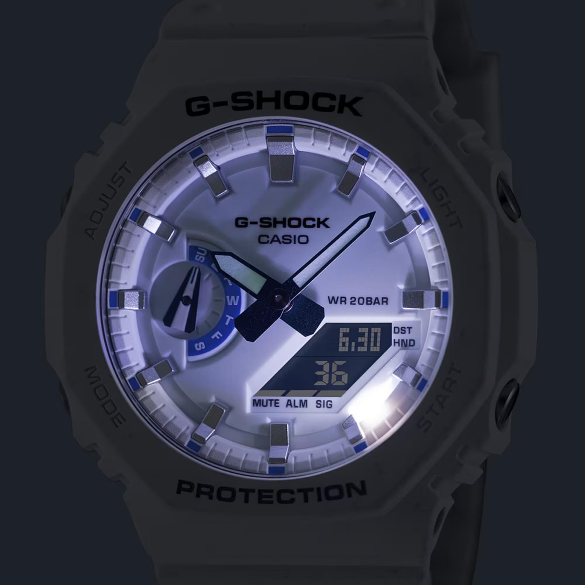 Casio G-Shock 2100 Series White Digi-Analogue Resin Strap Watch GA-2100HDS-7AER