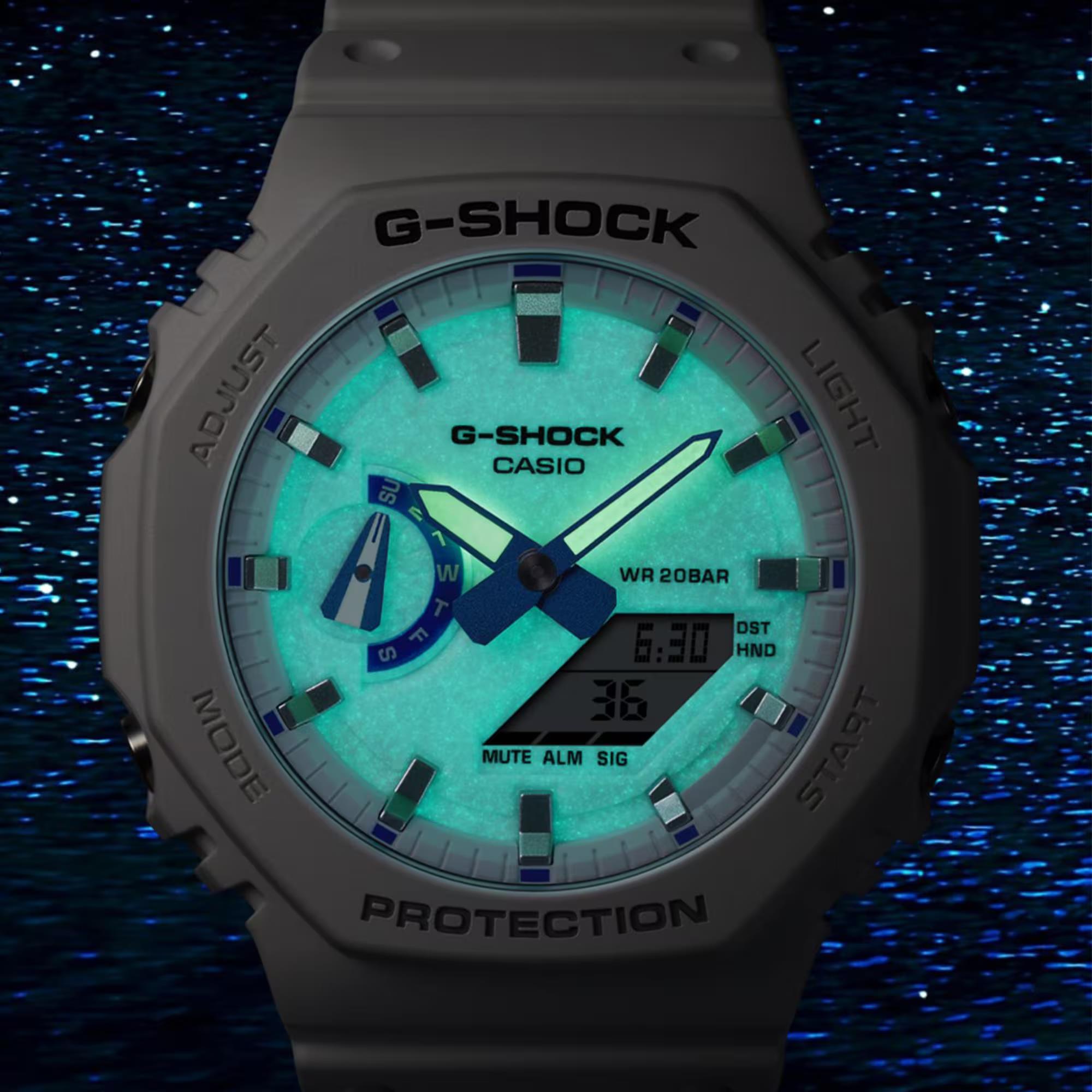 Casio G-Shock 2100 Series White Digi-Analogue Resin Strap Watch GA-2100HDS-7AER