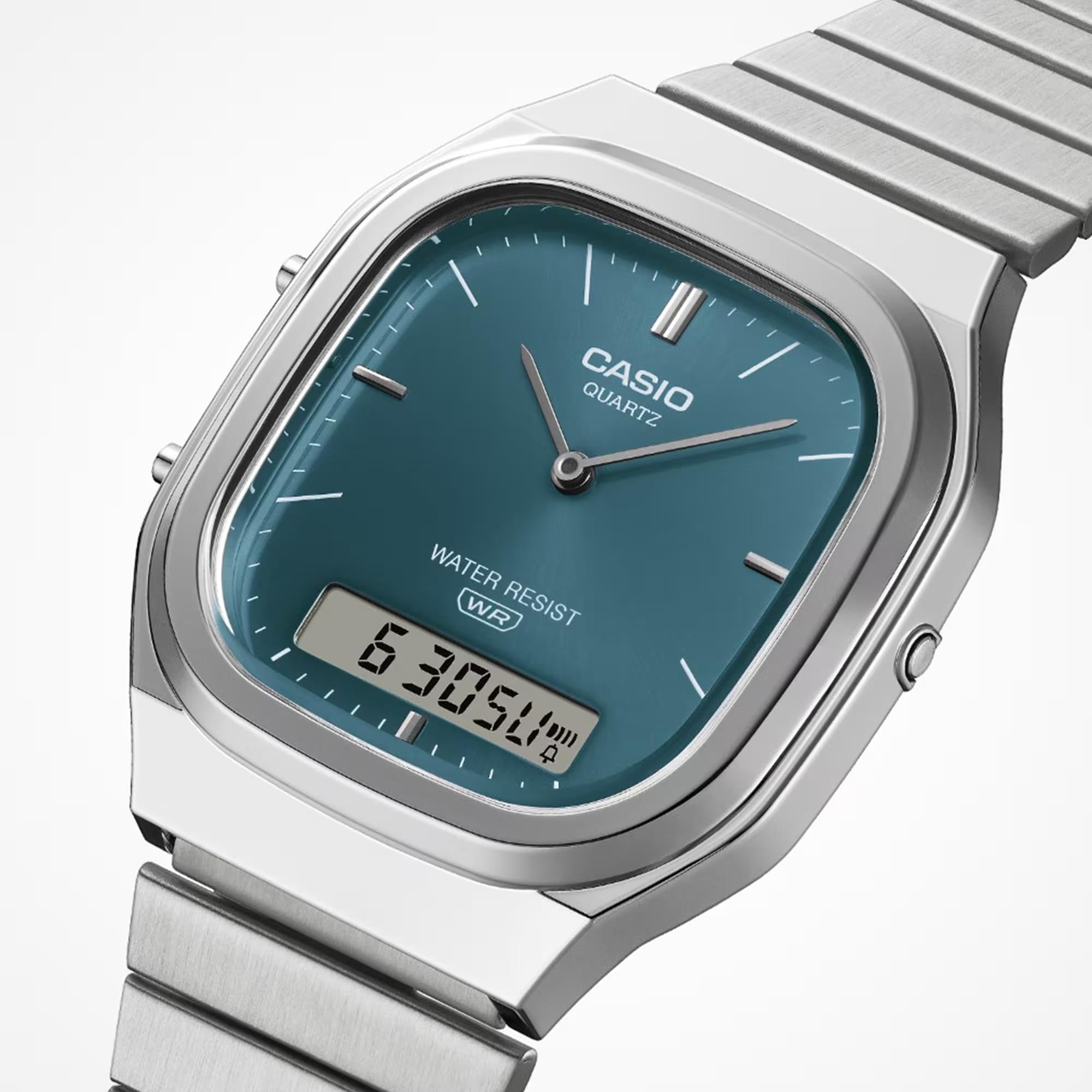 Casio Vintage Quartz Green Digi-Analogue Steel Strap Watch AQ-240E-3AEF