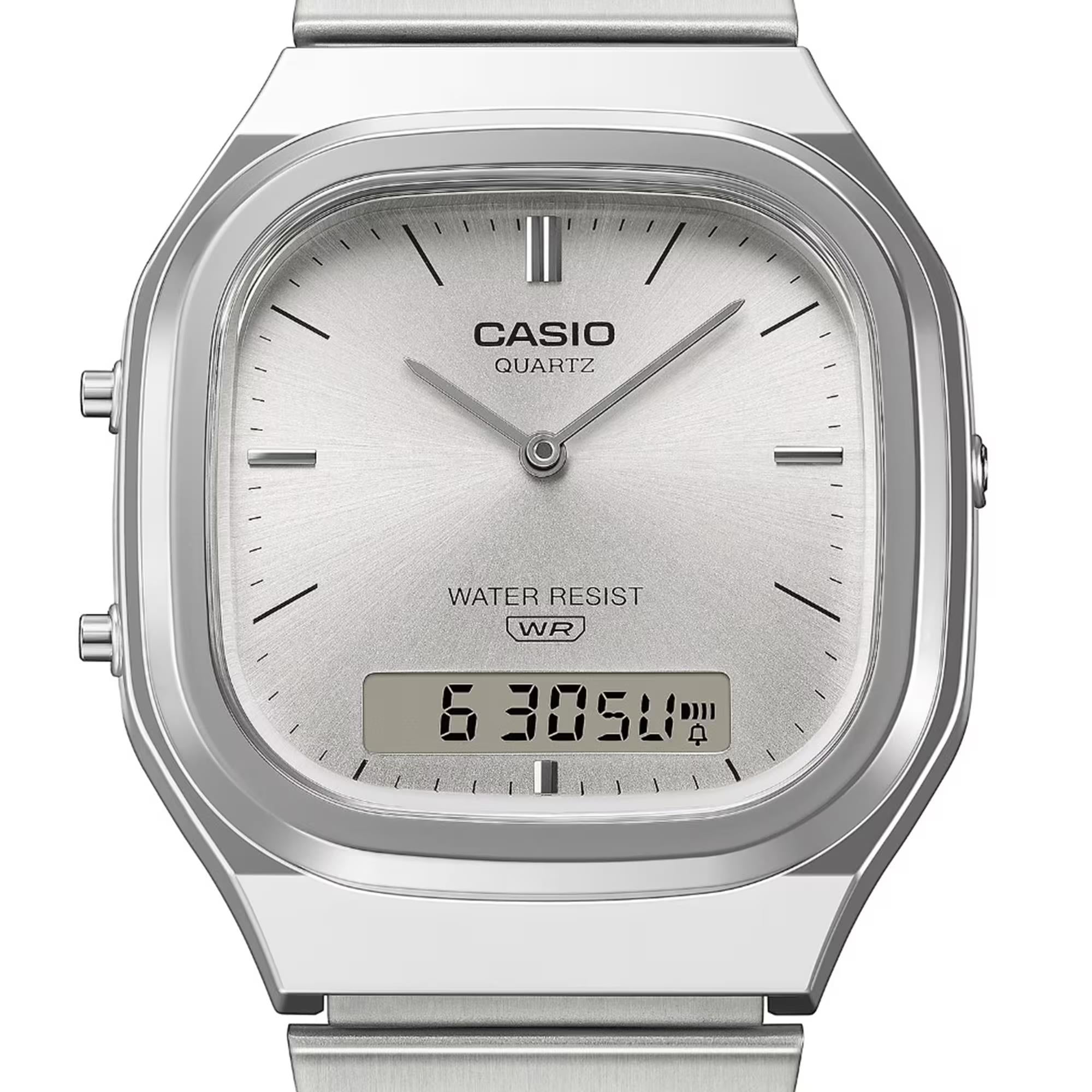 Casio Vintage Quartz Silver Digi-Analogue Steel Strap Watch AQ-240E-7AEF