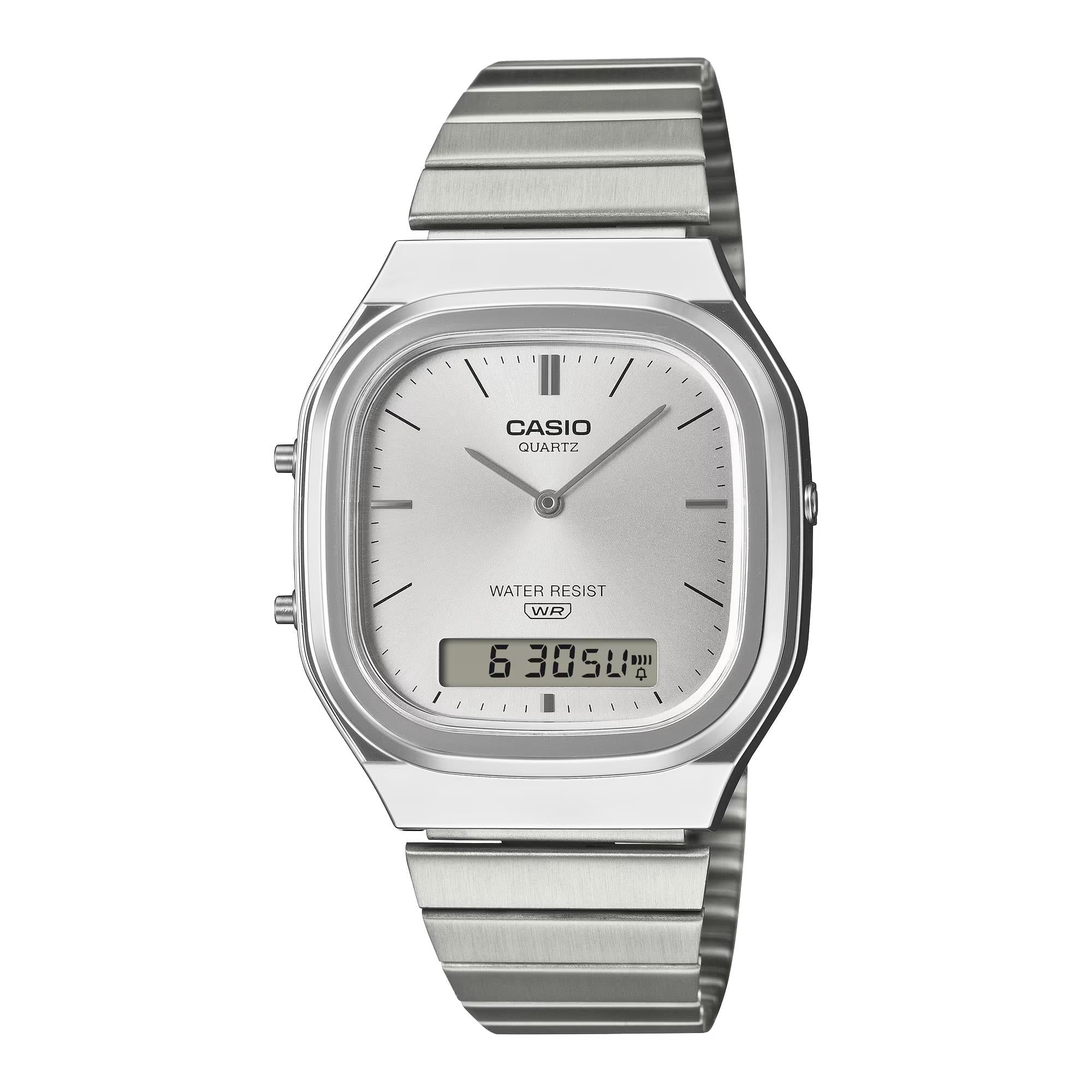 Casio Vintage Quartz Silver Digi-Analogue Steel Strap Watch AQ-240E-7AEF