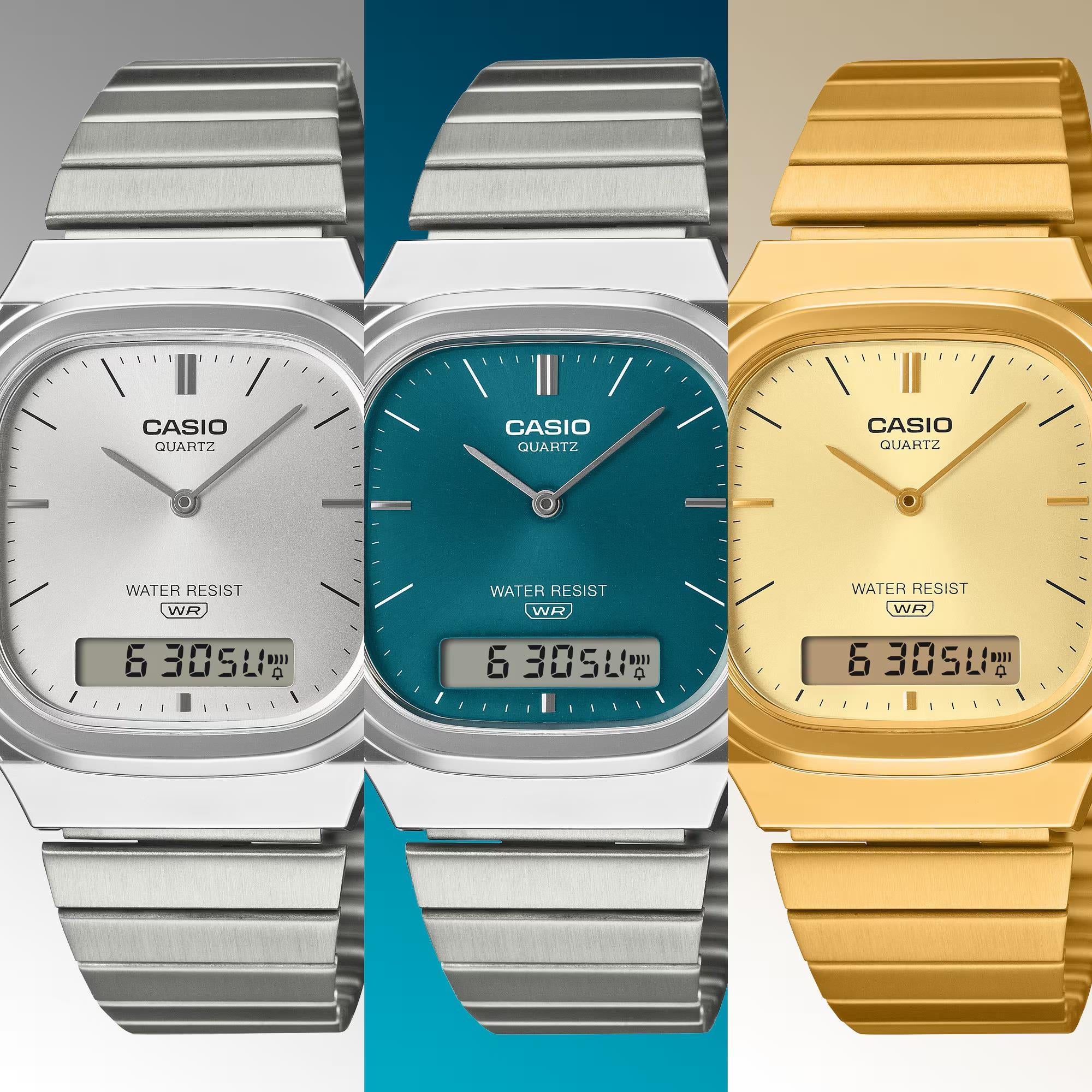 Casio Vintage Quartz Silver Digi-Analogue Steel Strap Watch AQ-240E-7AEF