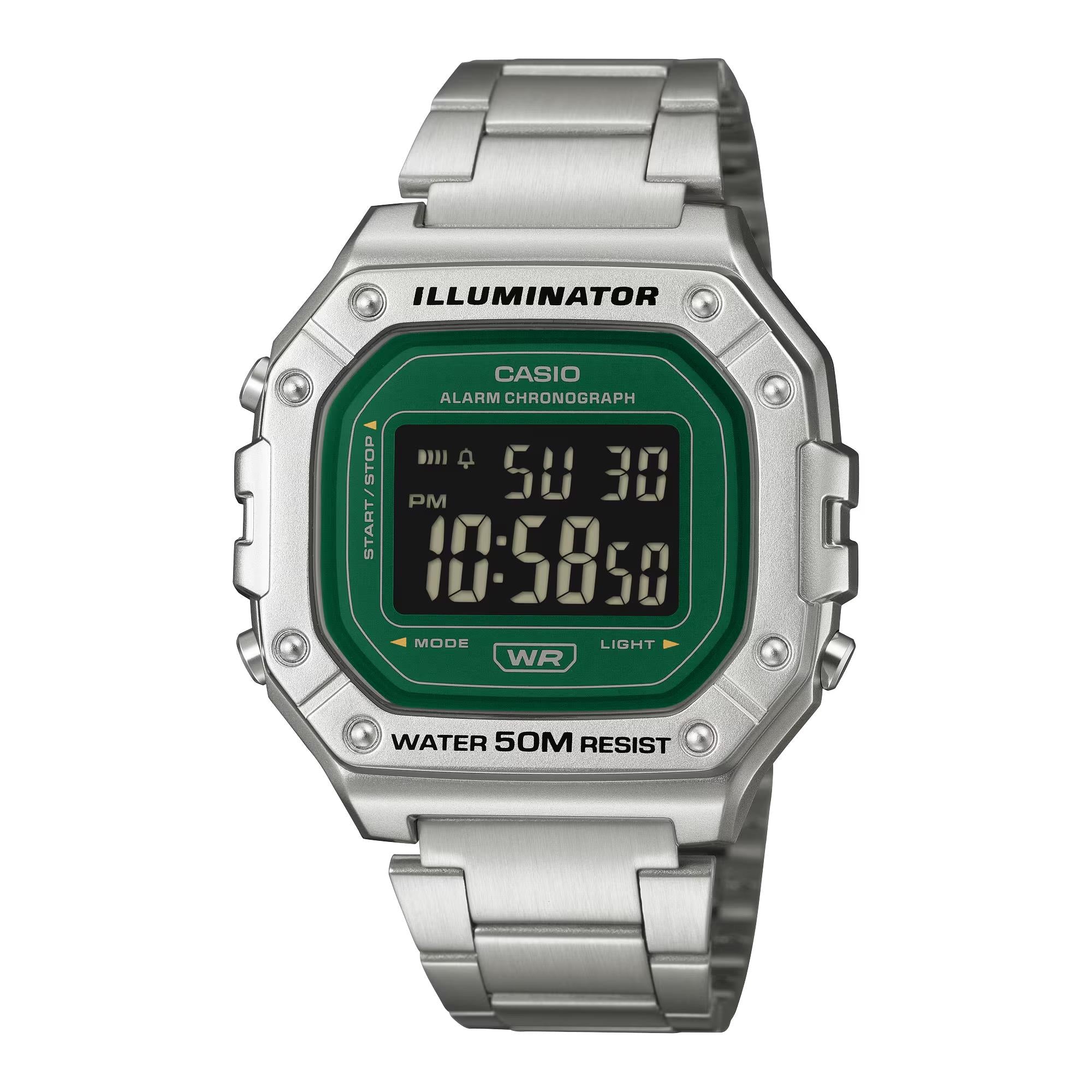 Casio Green Face Series Digital Steel Strap Men's Watch W-218HD-3AVEF