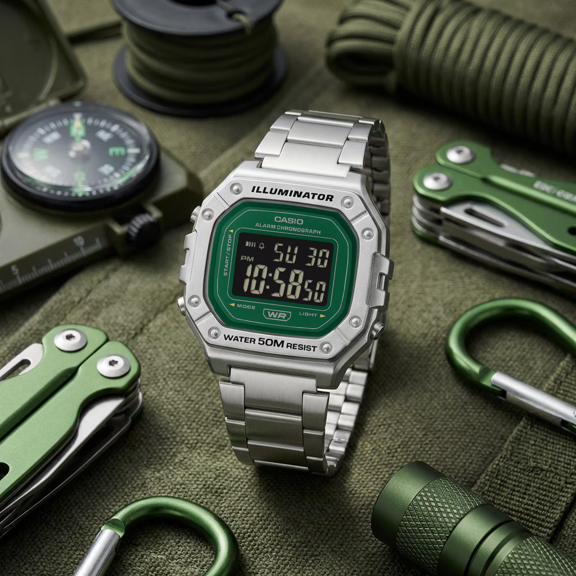 Casio Green Face Series Digital Steel Strap Men's Watch W-218HD-3AVEF