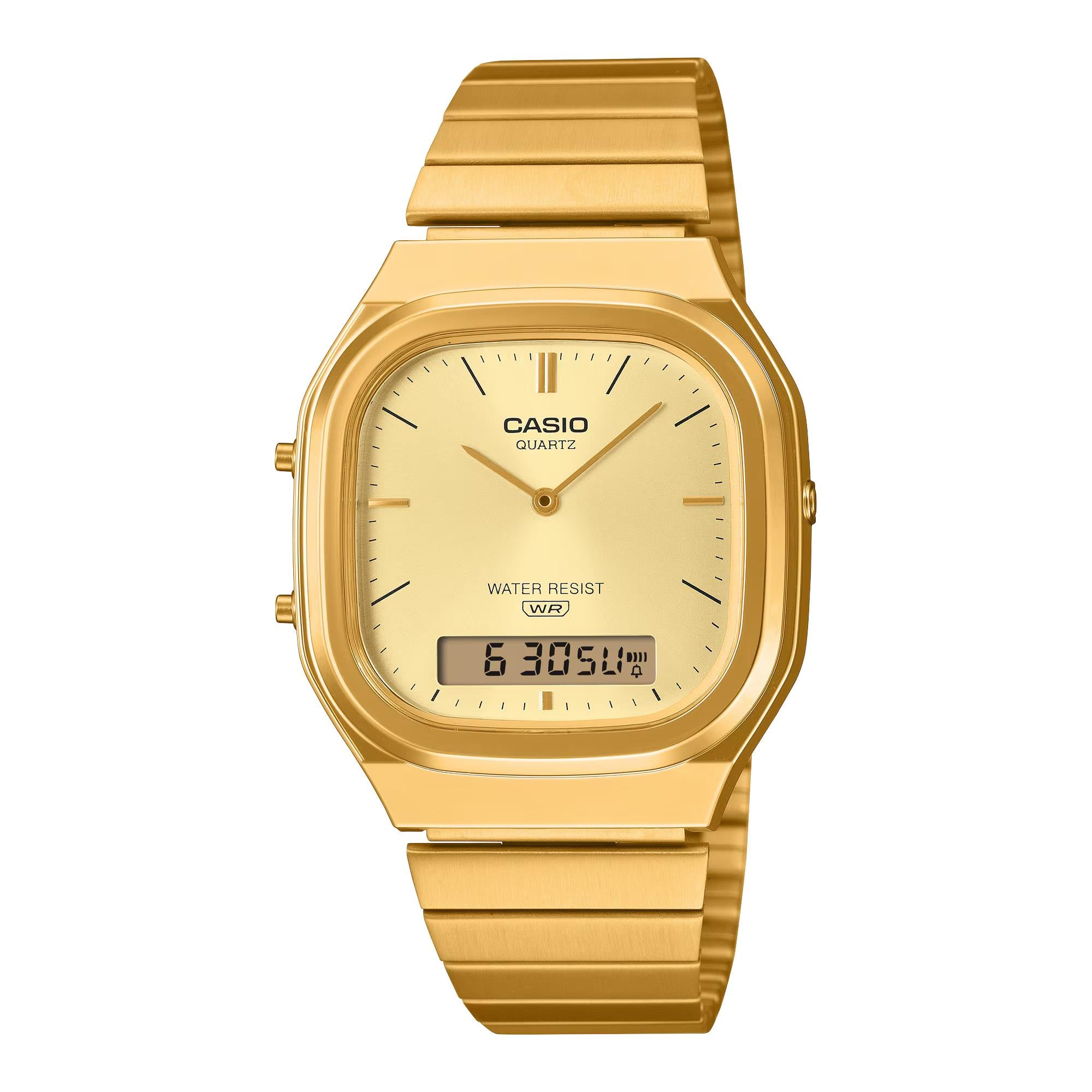Casio Vintage Quartz Gold Digi-Analogue Steel Strap Watch AQ-240EG-9AEF