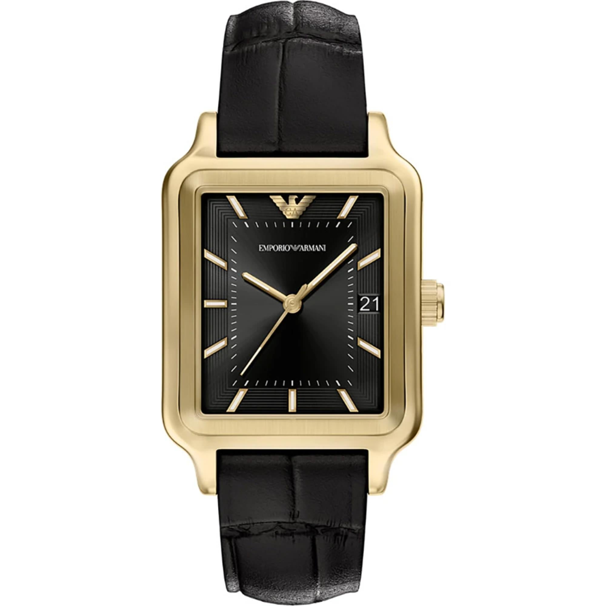 Emporio Armani Vintage Black Dial Leather Strap Women's Watch AR11757
