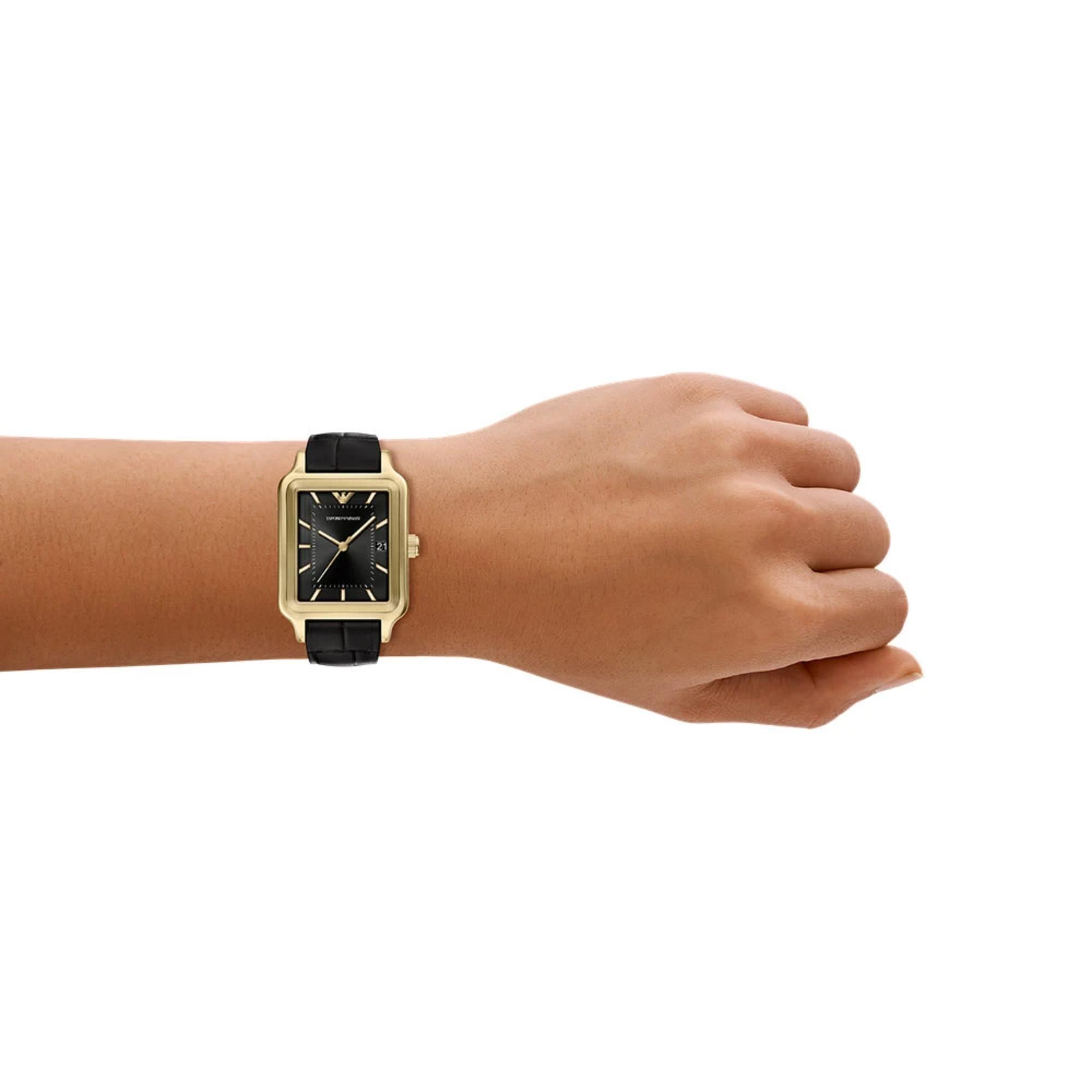 Emporio Armani Vintage Black Dial Leather Strap Women's Watch AR11757