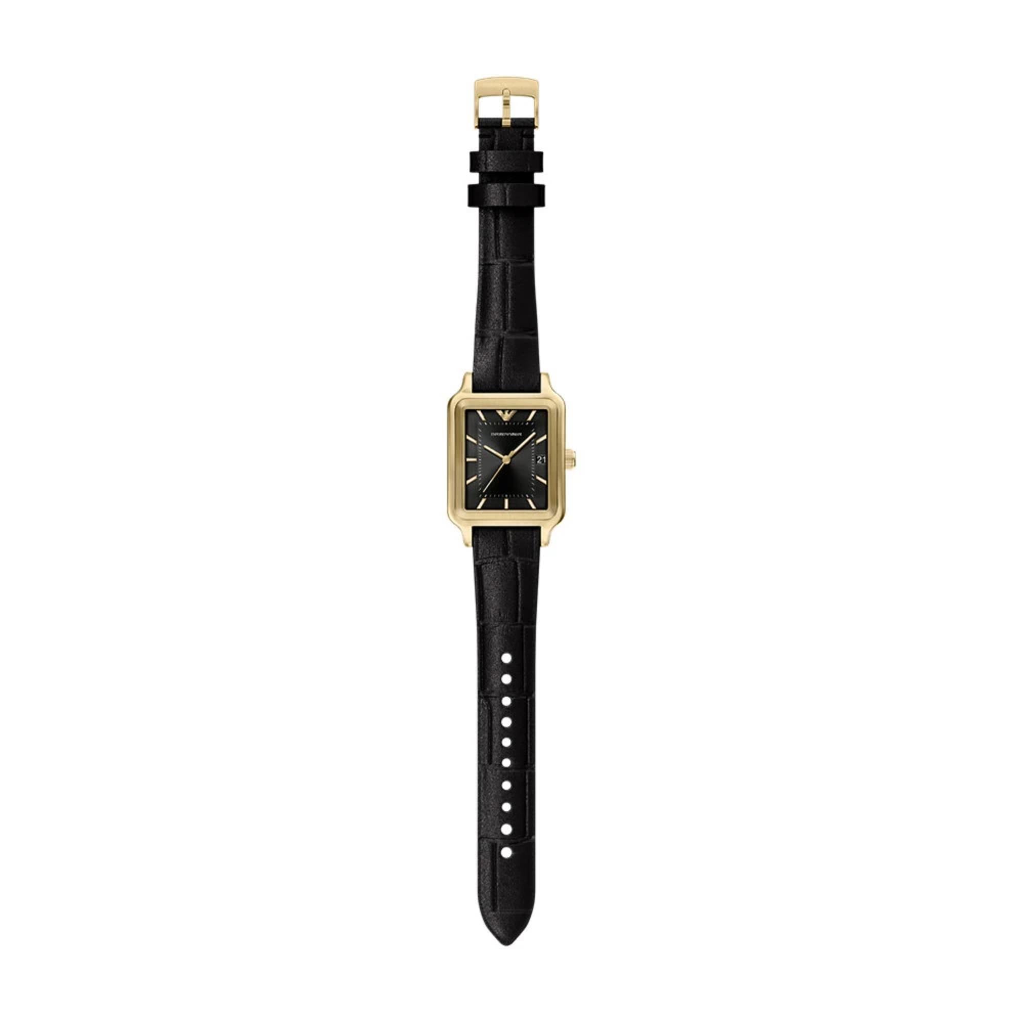Emporio Armani Vintage Black Dial Leather Strap Women's Watch AR11757
