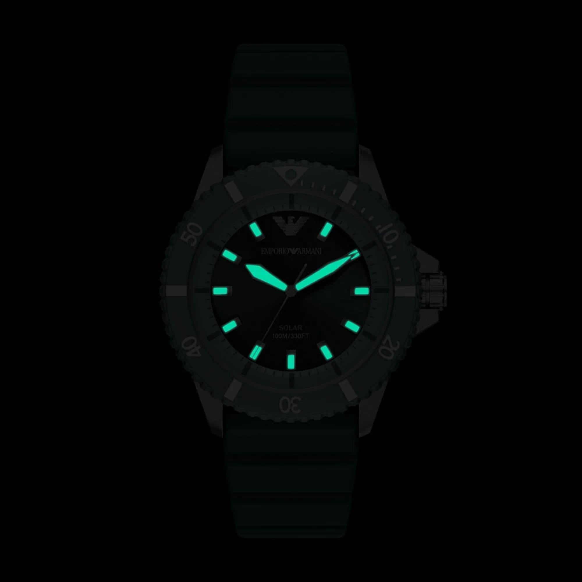Emporio Armani World Explorer 42mm Green Dial Silicone Mens Quartz Watch AR11786
