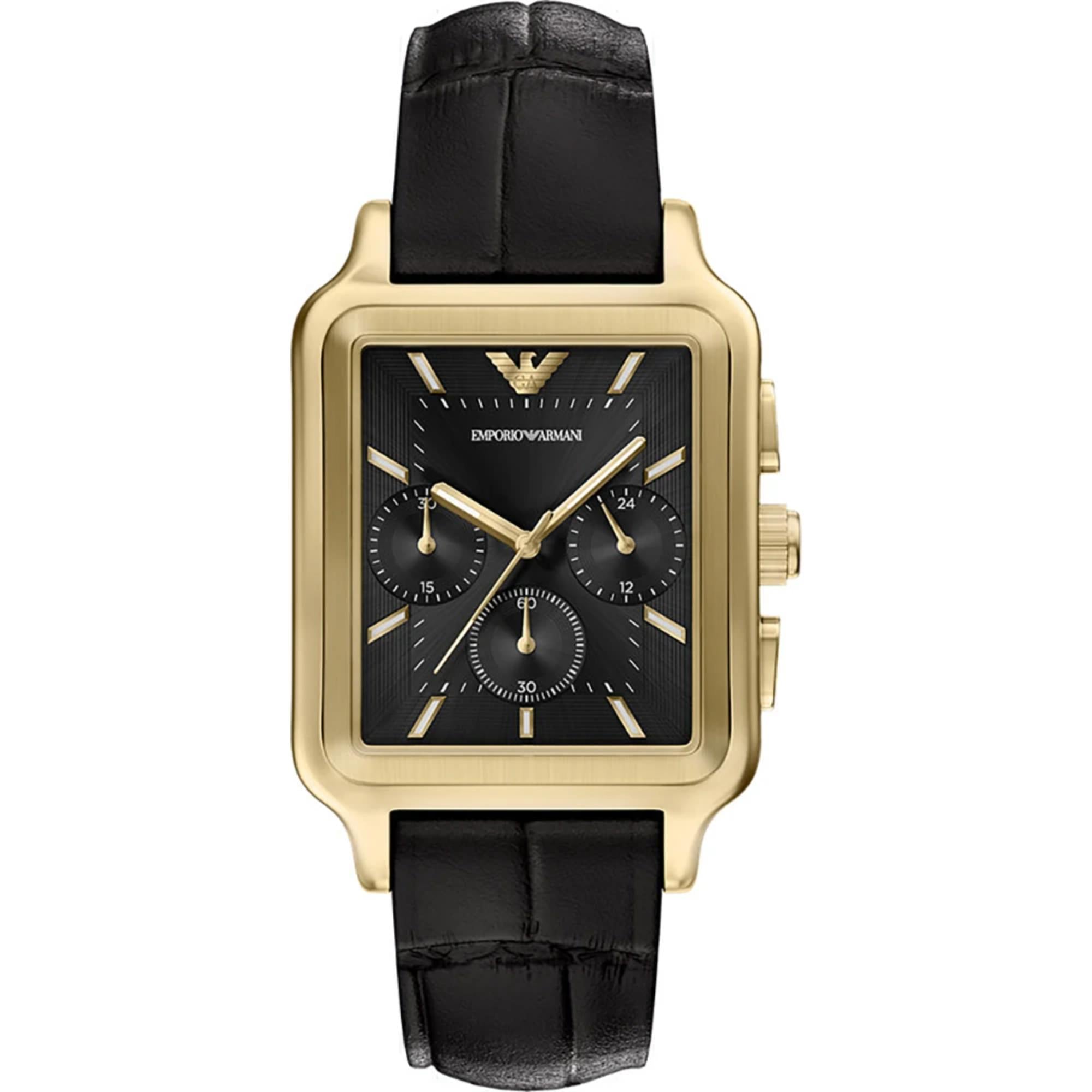 Emporio Armani Diego Chronograph Black Dial Leather Strap Men's Watch AR11753