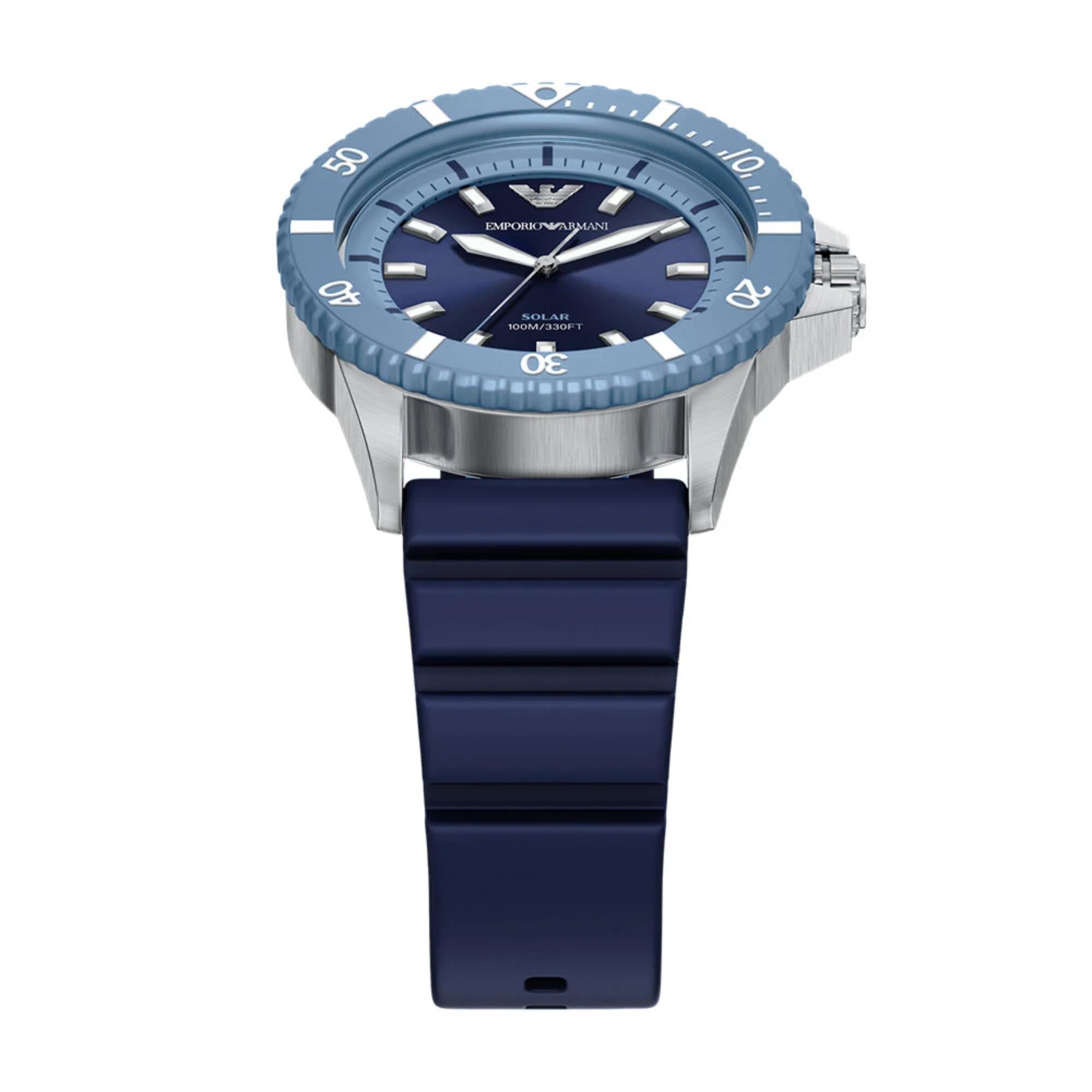 Emporio Armani World Explorer 42mm Blue Dial Silicone Mens Quartz Watch AR11785