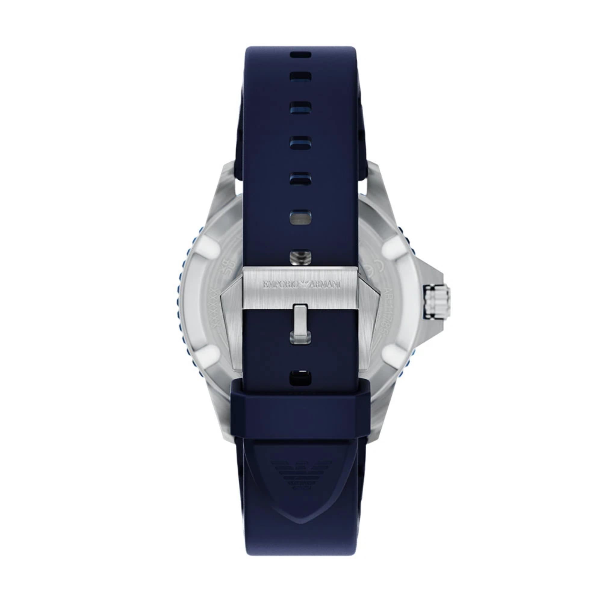 Emporio Armani World Explorer 42mm Blue Dial Silicone Mens Quartz Watch AR11785