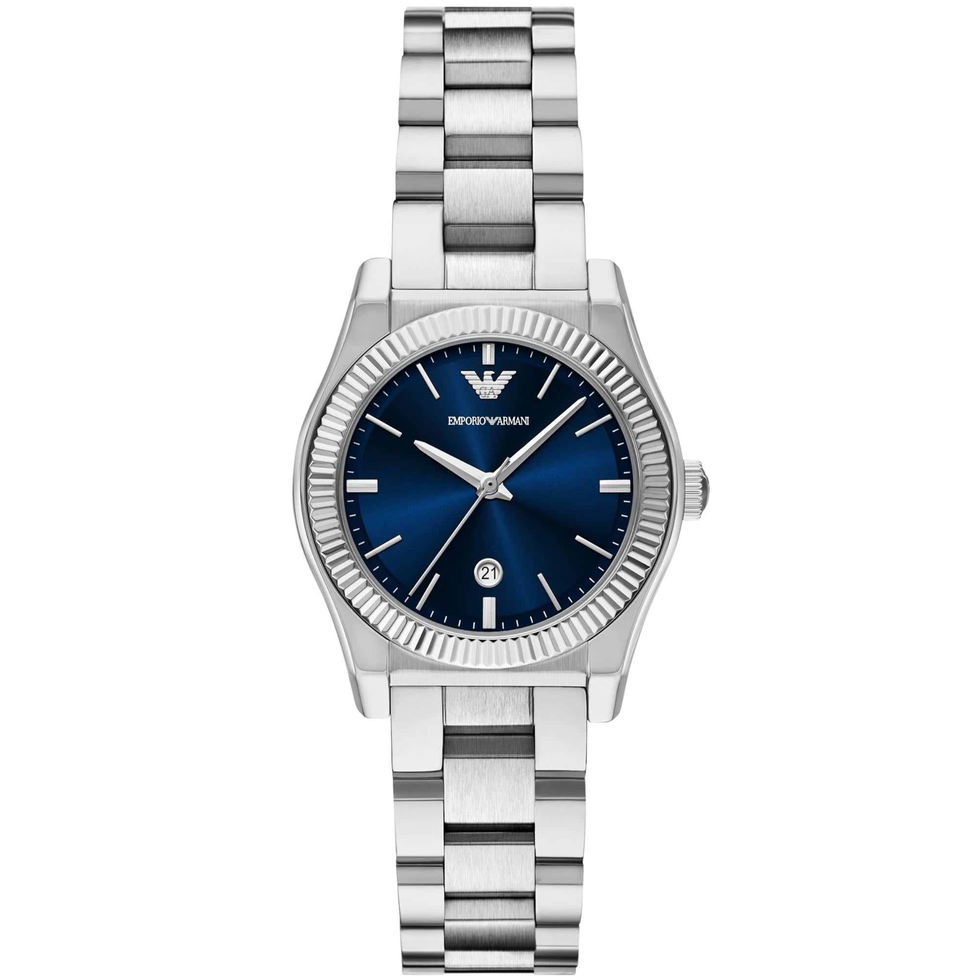 Emporio Armani 32mm Date Blue Steel Ladies Quartz Watch AR11717