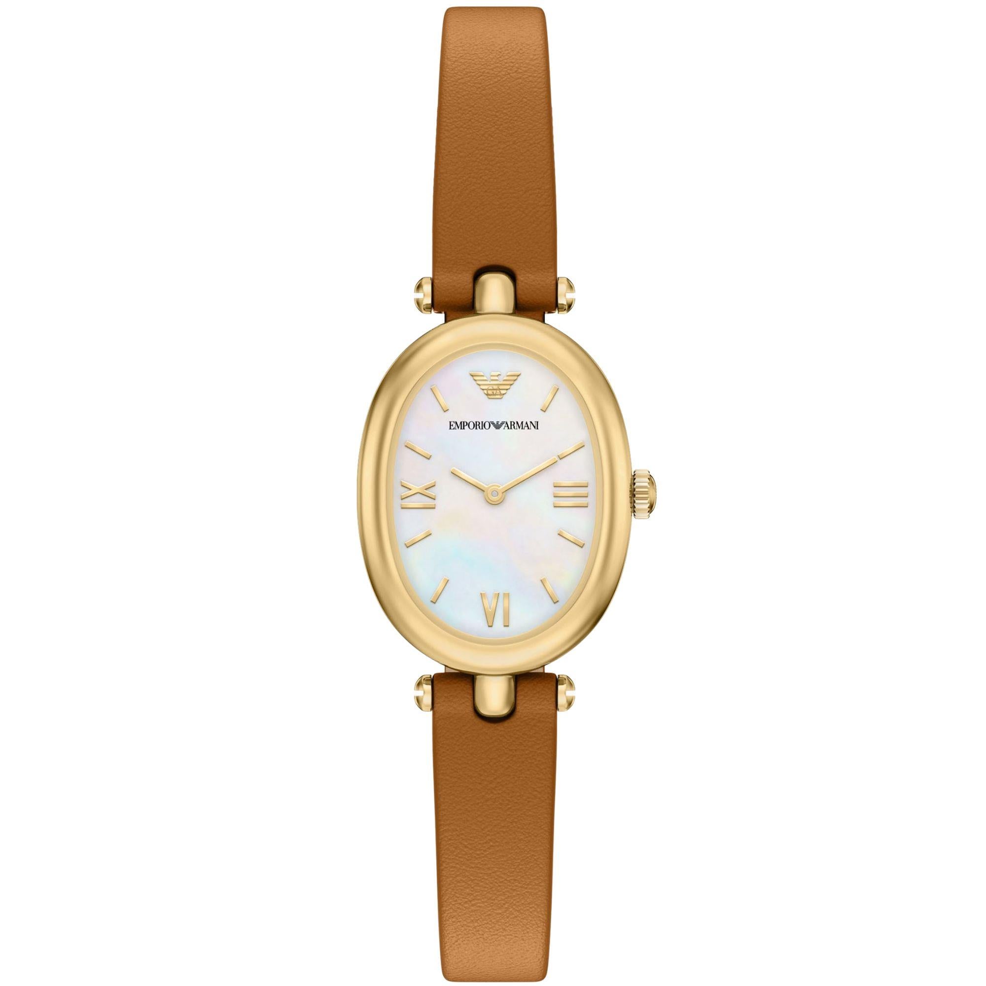 Emporio Armani White Mother of Pearl Dial Leather Strap Women's Watch AR11780
