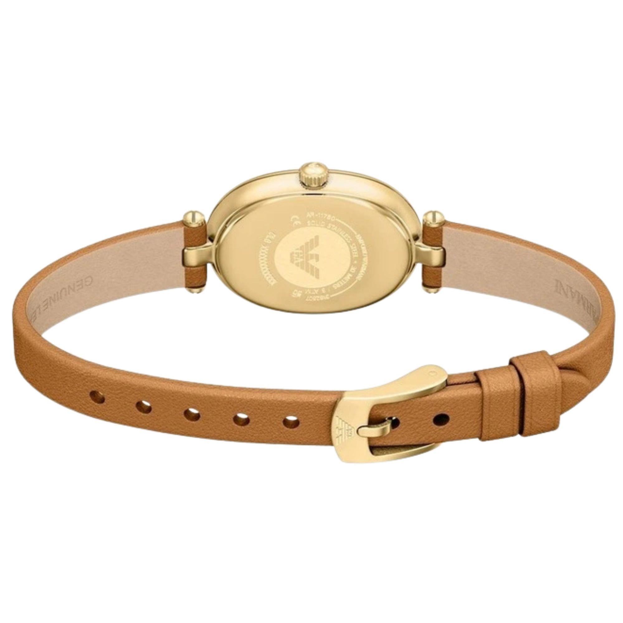 Emporio Armani White Mother of Pearl Dial Leather Strap Women's Watch AR11780