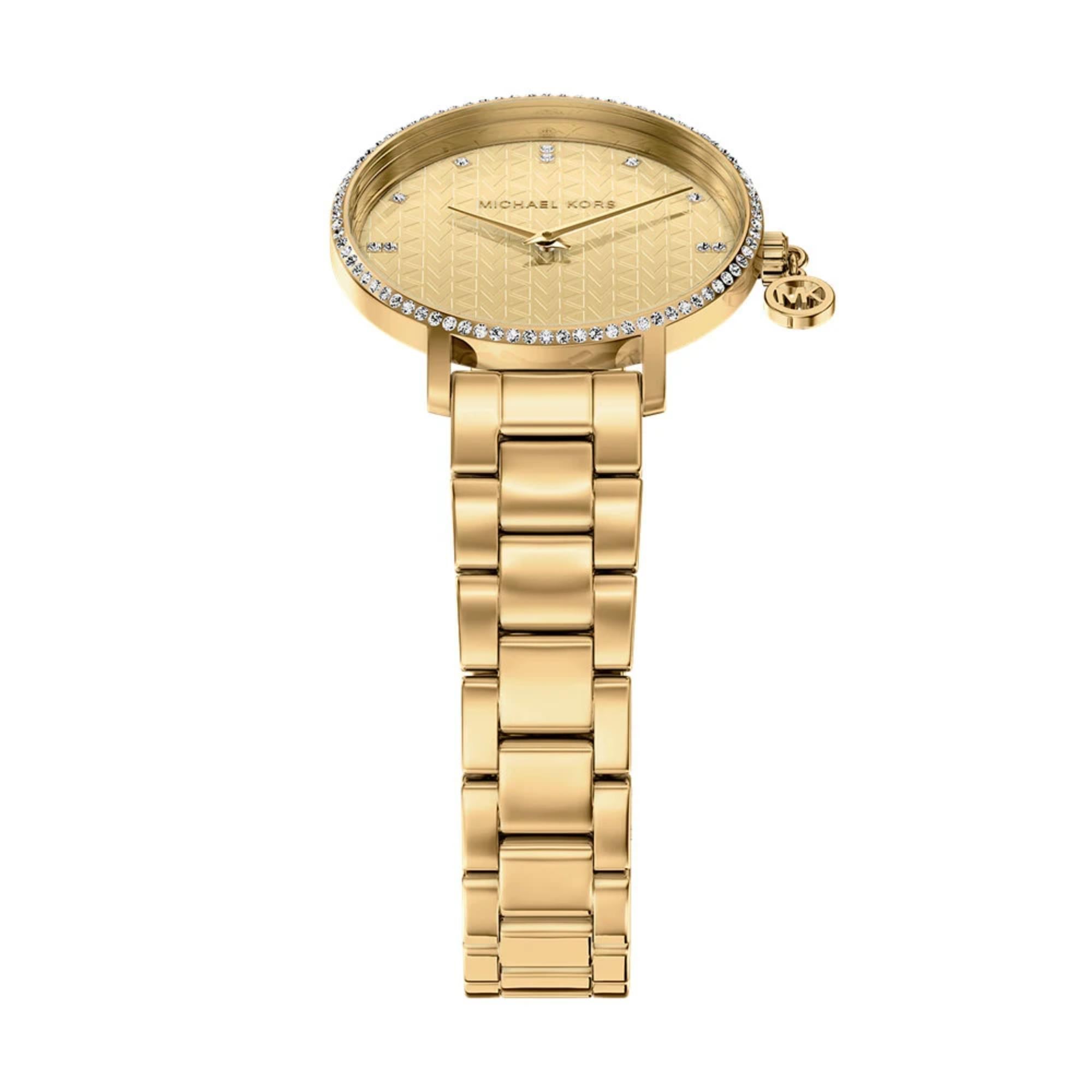 Michael Kors Mini Pyper Pave Gold Dial Steel Strap Women's Watch MK7572