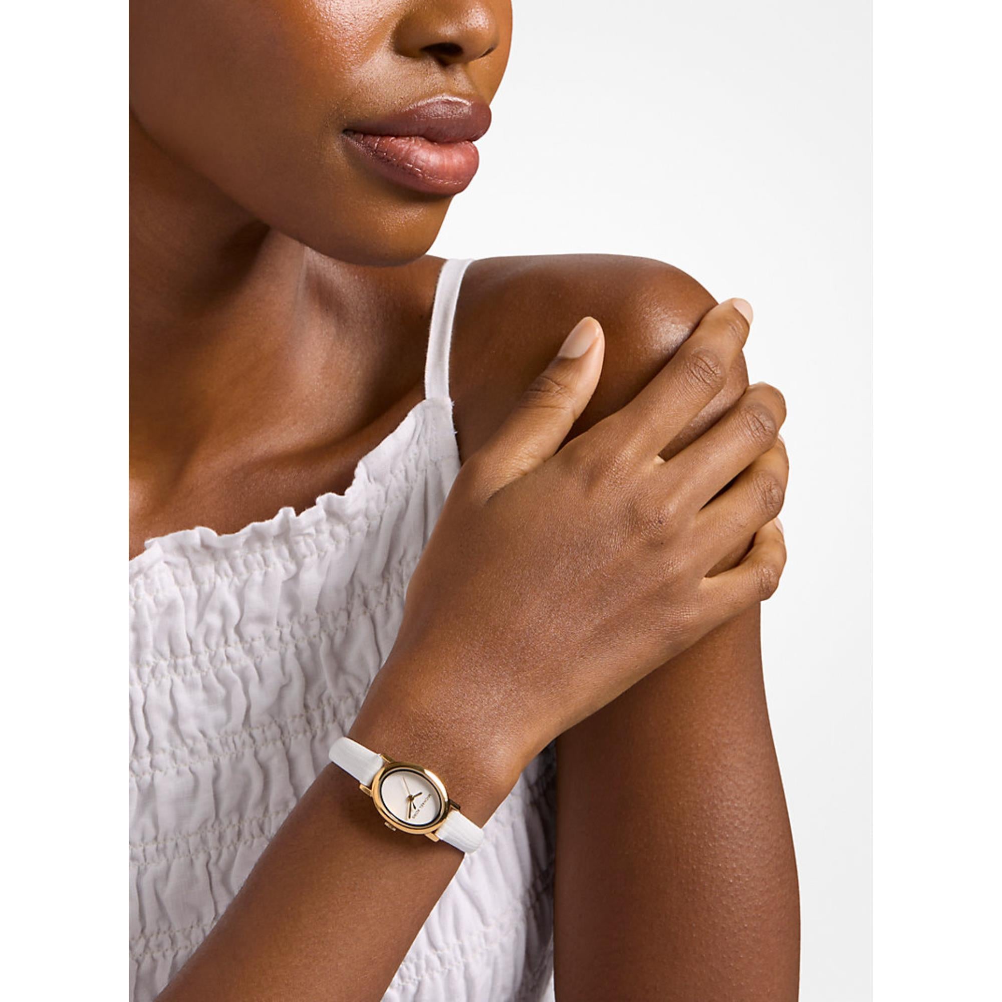 Michael Kors Petite Maude White Dial Embossed Leather Strap Women's Watch MK7586
